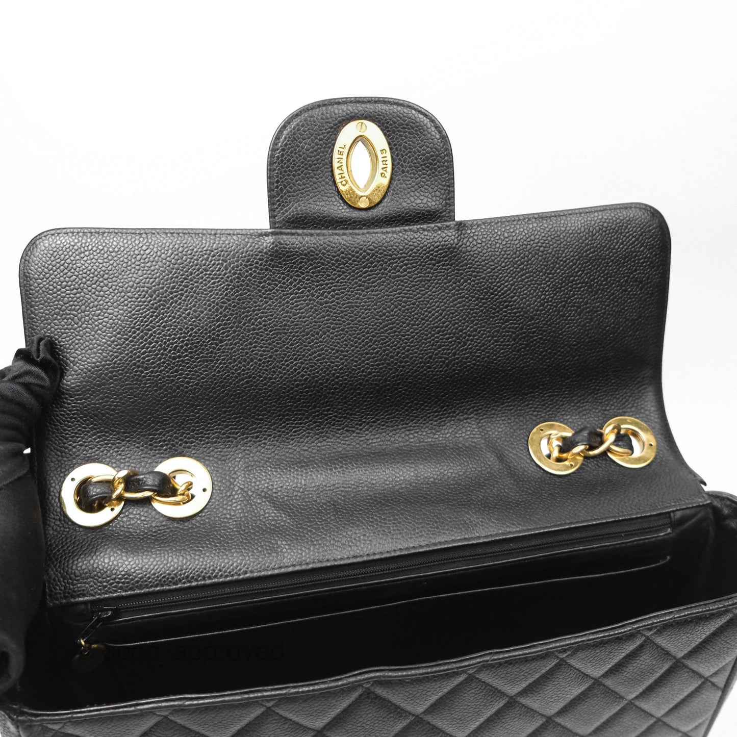 Chanel Vintage Jumbo Single Flap Black Caviar 24K Gold Hardware
