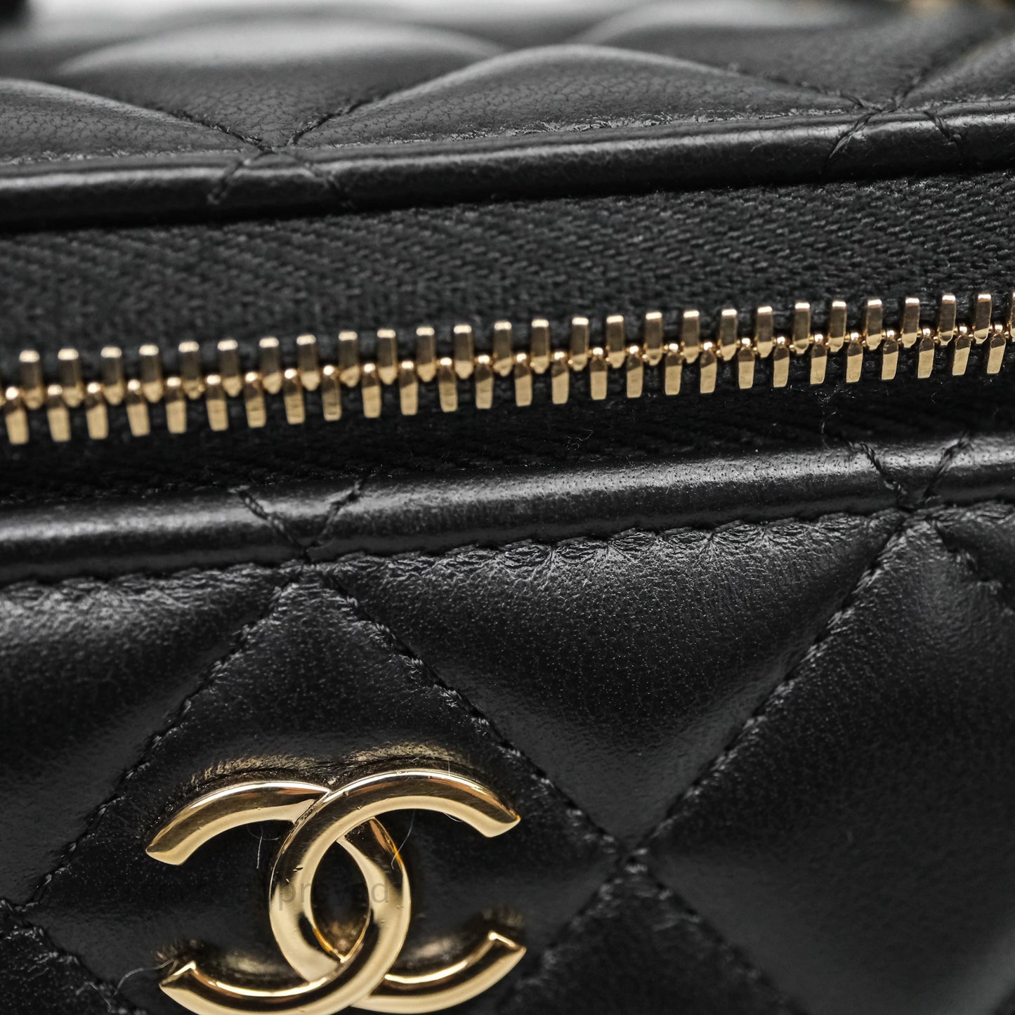 Chanel Vanity Rectangular Top Handle Black Lambskin Light Gold Hardware
