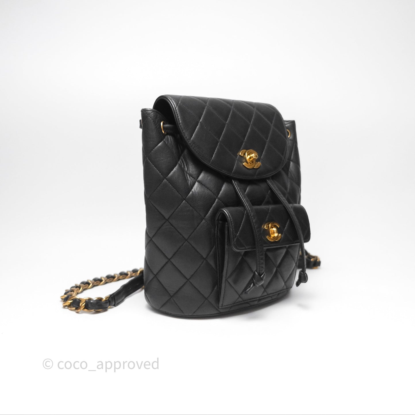 Chanel Vintage CC Duma Backpack Black Lambskin 24K Gold Hardware