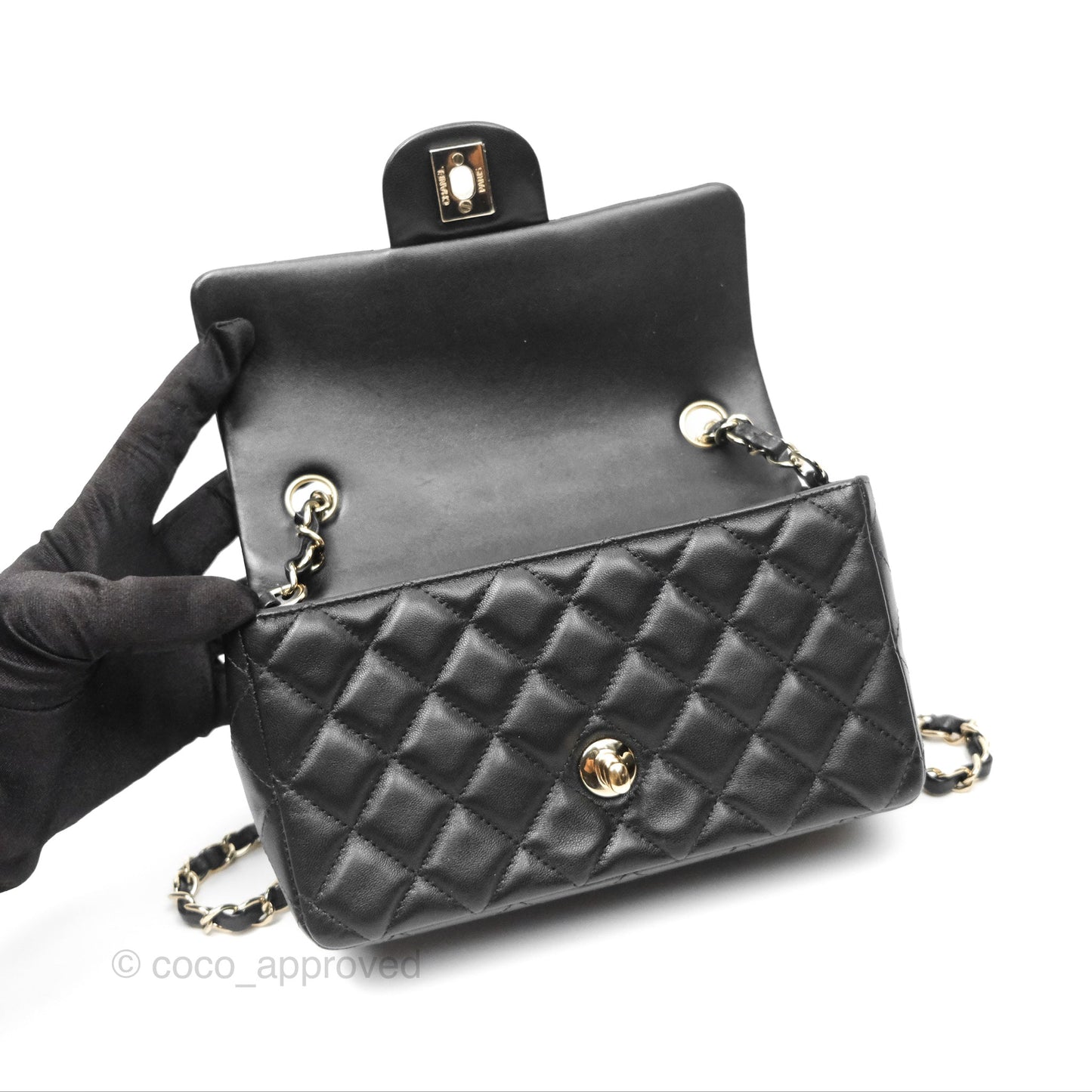Chanel Mini Rectangular Quilted Black Lambskin Gold Hardware
