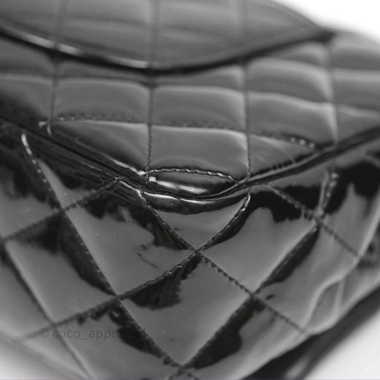 Chanel Classic M/L Medium Flap Quilted Black Patent Silver Hardware