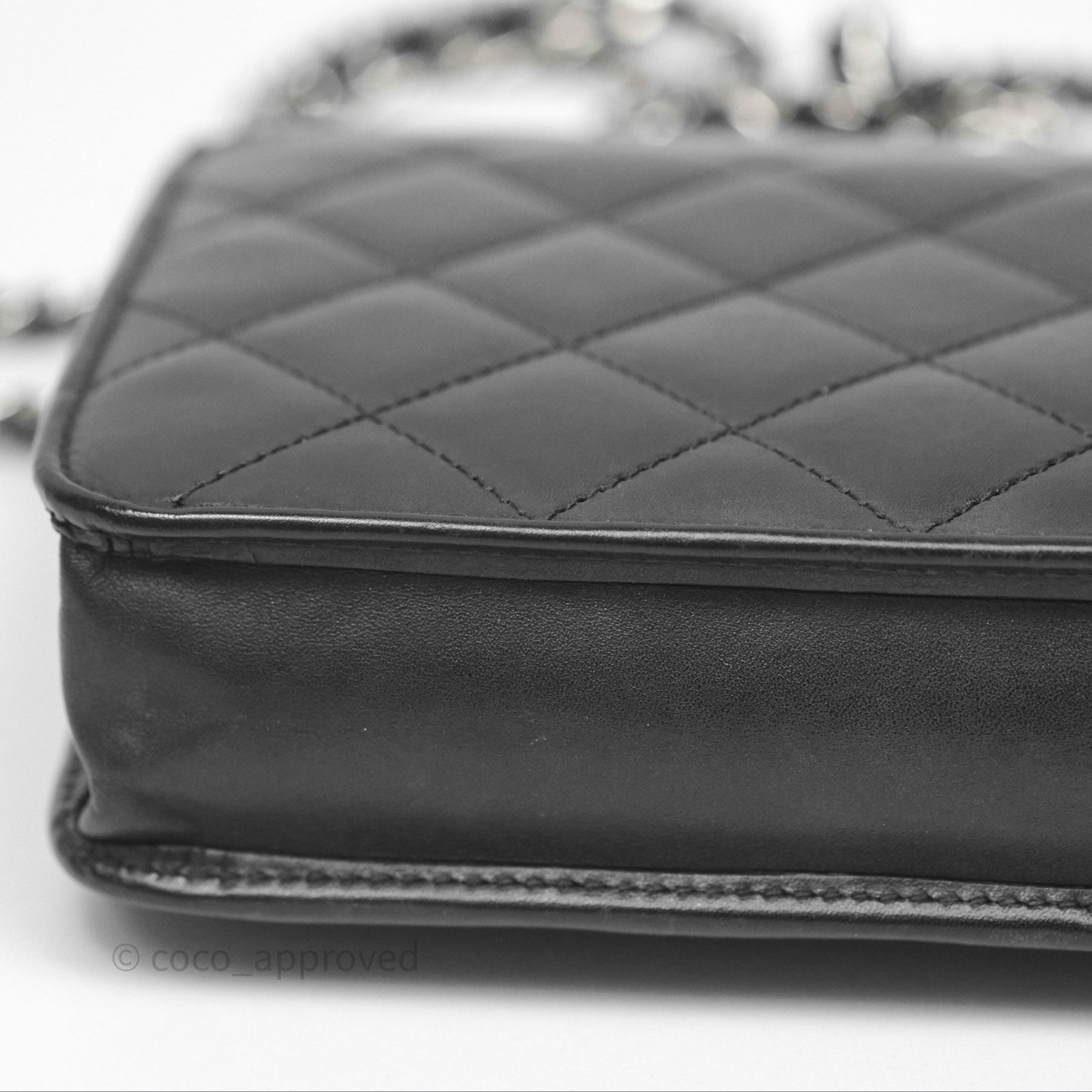 Chanel Quilted Wallet on Chain WOC Cambon Black Calfskin Silver Hardware
