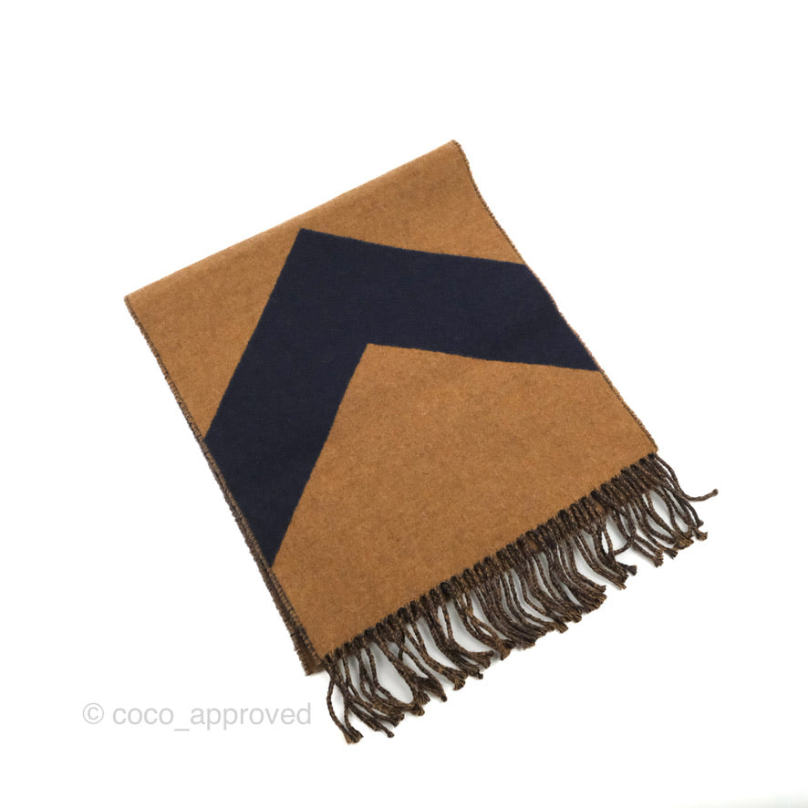 Hermes Cashmere Casaque Chevron Muffler Navy Caramel