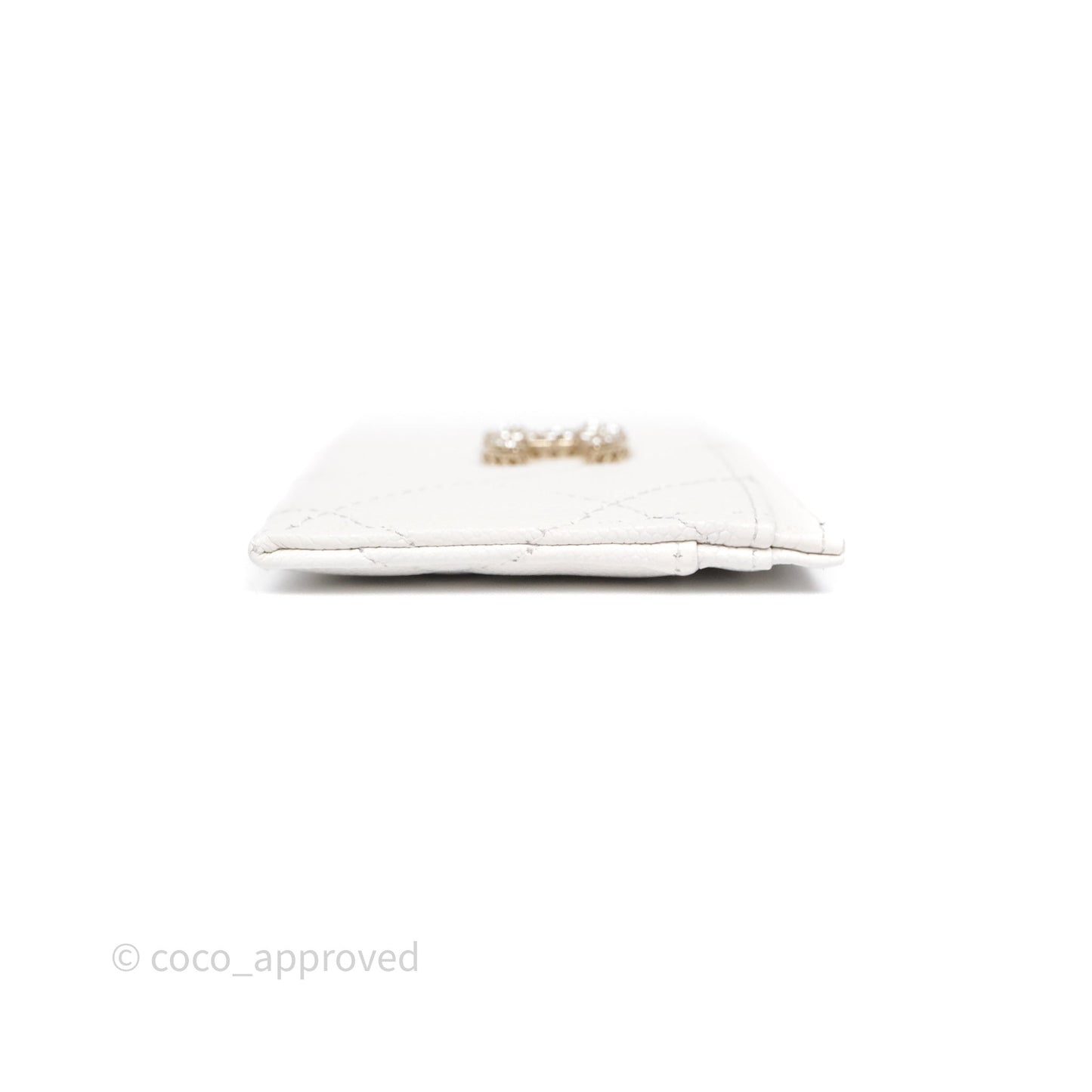 Chanel Crystal CC Quilted Flat Card Holder White Caviar