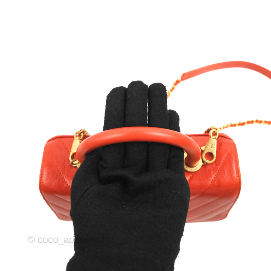 Chanel Chevron Small Coco Handle Dark Orange Shiny Aged Calfskin Aged Gold Hardware