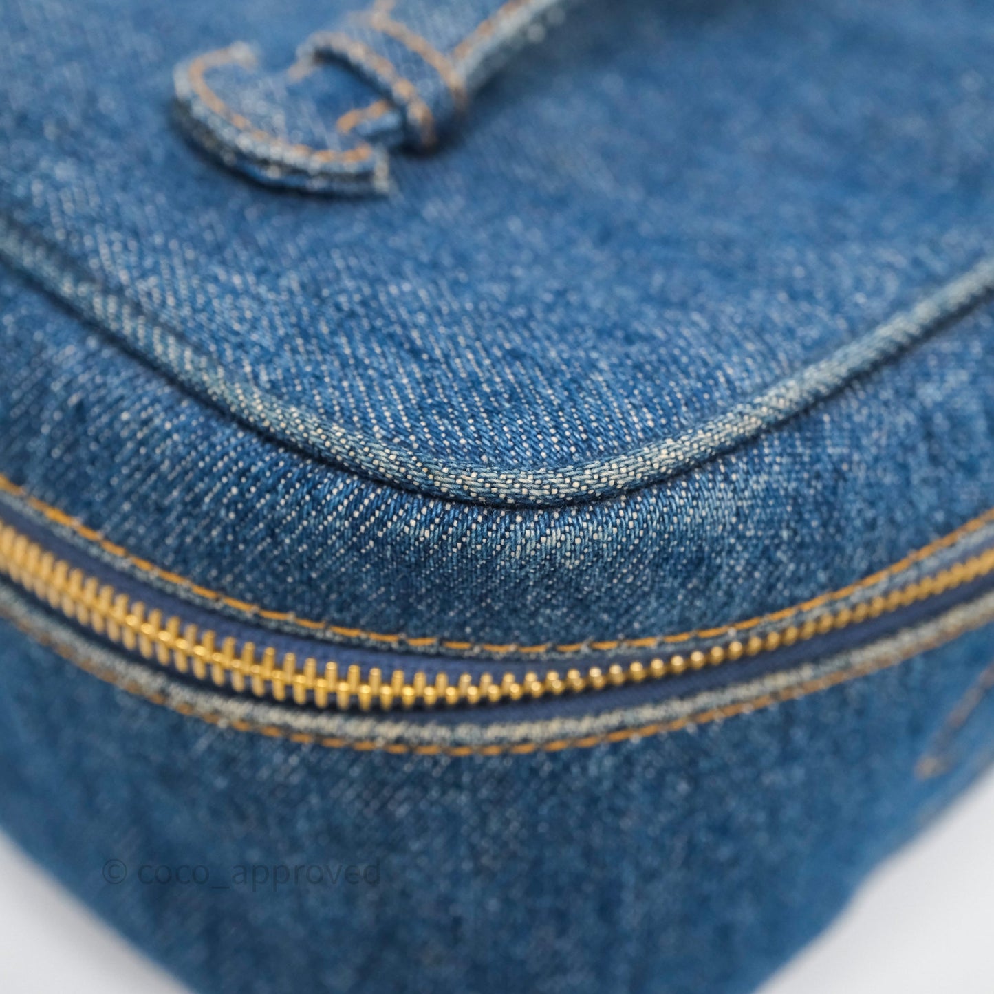 Chanel Vintage Vanity Case Denim Aged Gold Hardware