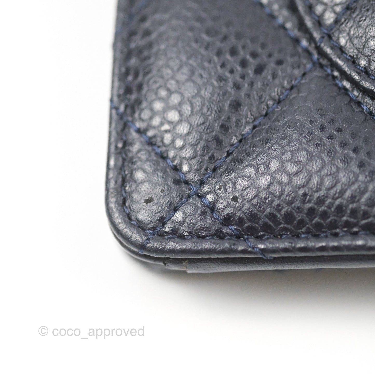 Chanel Classic Quilted Long Wallet Navy Caviar Silver Hardware