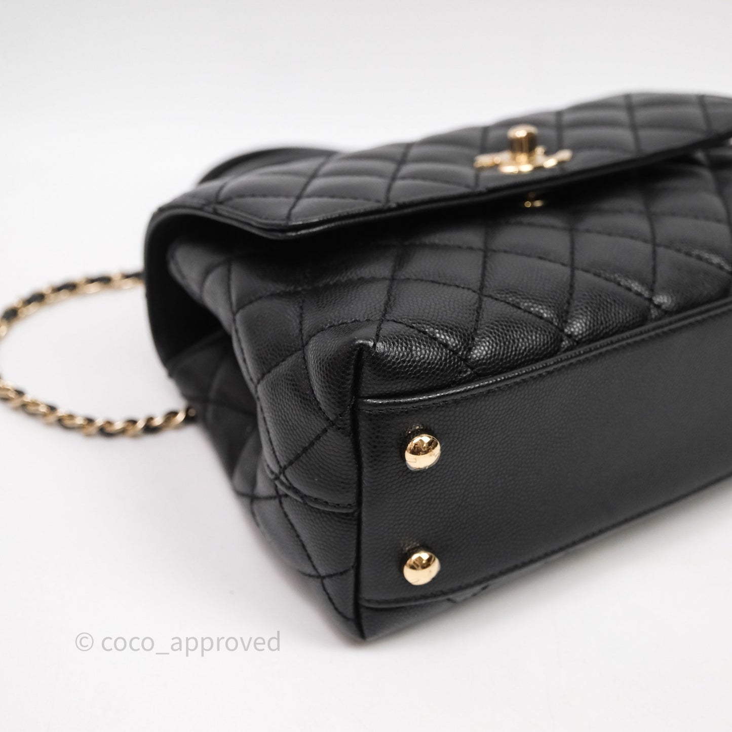 Chanel Small Quilted Coco Handle Black Caviar Gold Hardware