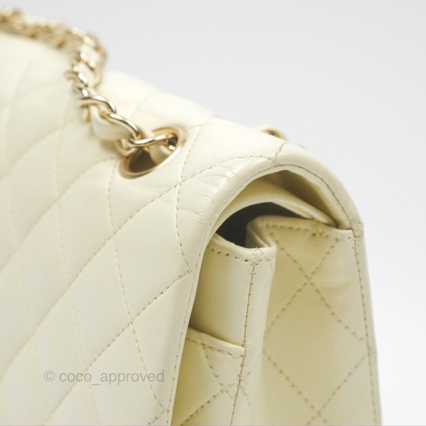 Chanel Medium Classic Flap Quilted Pale Yellow Lambskin Gold Hardware
