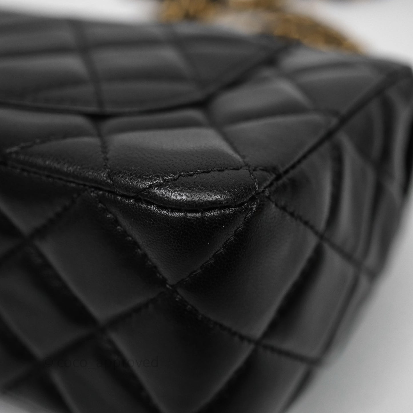 Chanel Top Handle Mini Rectangular Flap Bag Black Lambskin Aged Gold Hardware