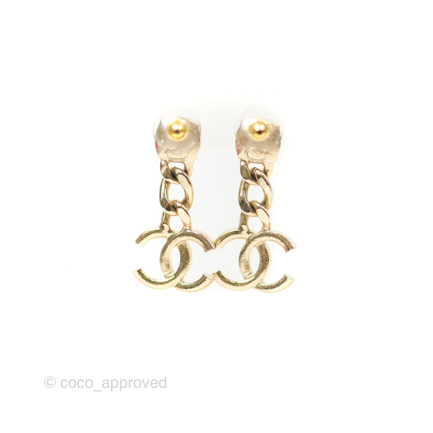 Chanel Chain CC Crystal Drop Earrings Gold Tone 23C