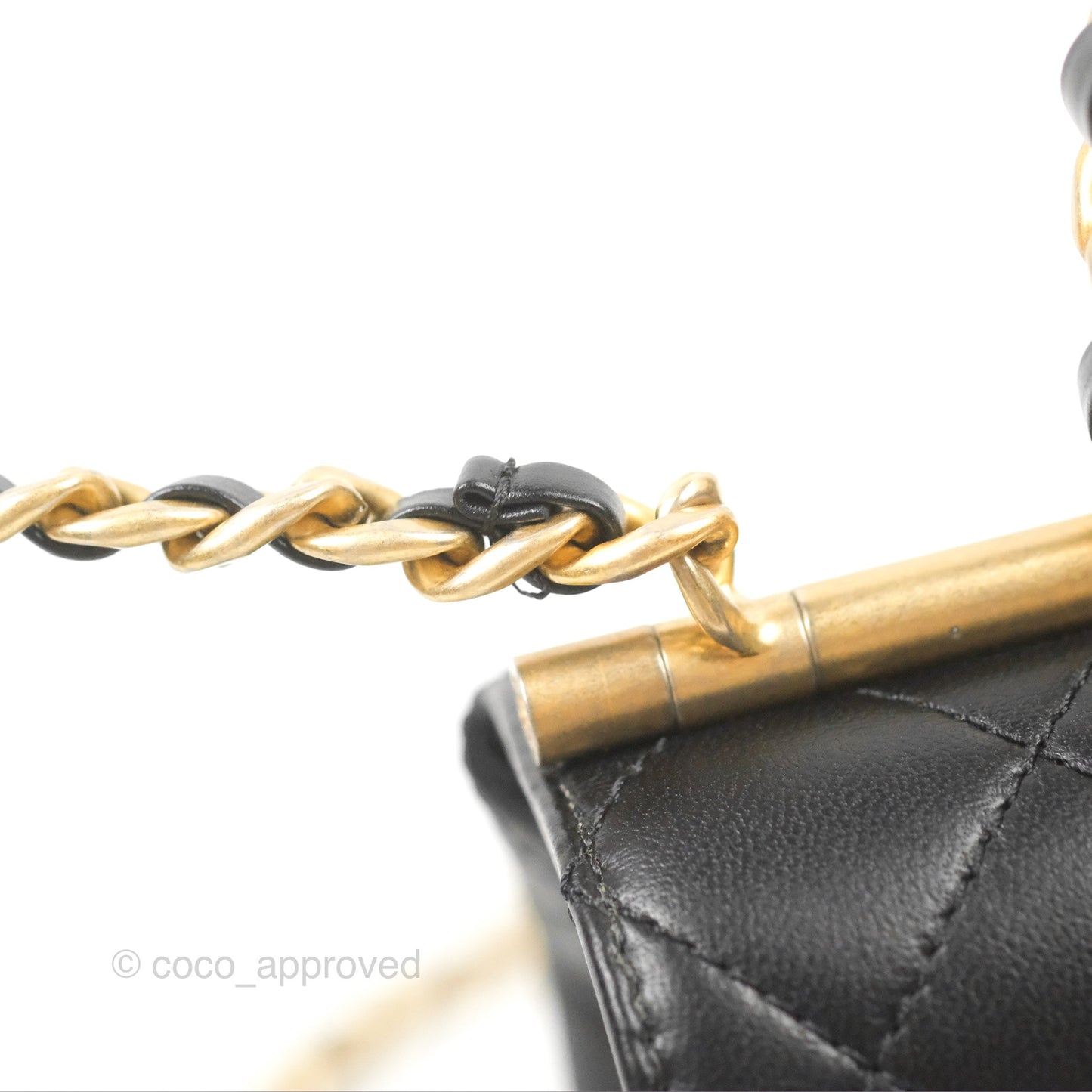Chanel La Parisienne Top Handle Flap Bag Black Lambskin Aged Gold Hardware