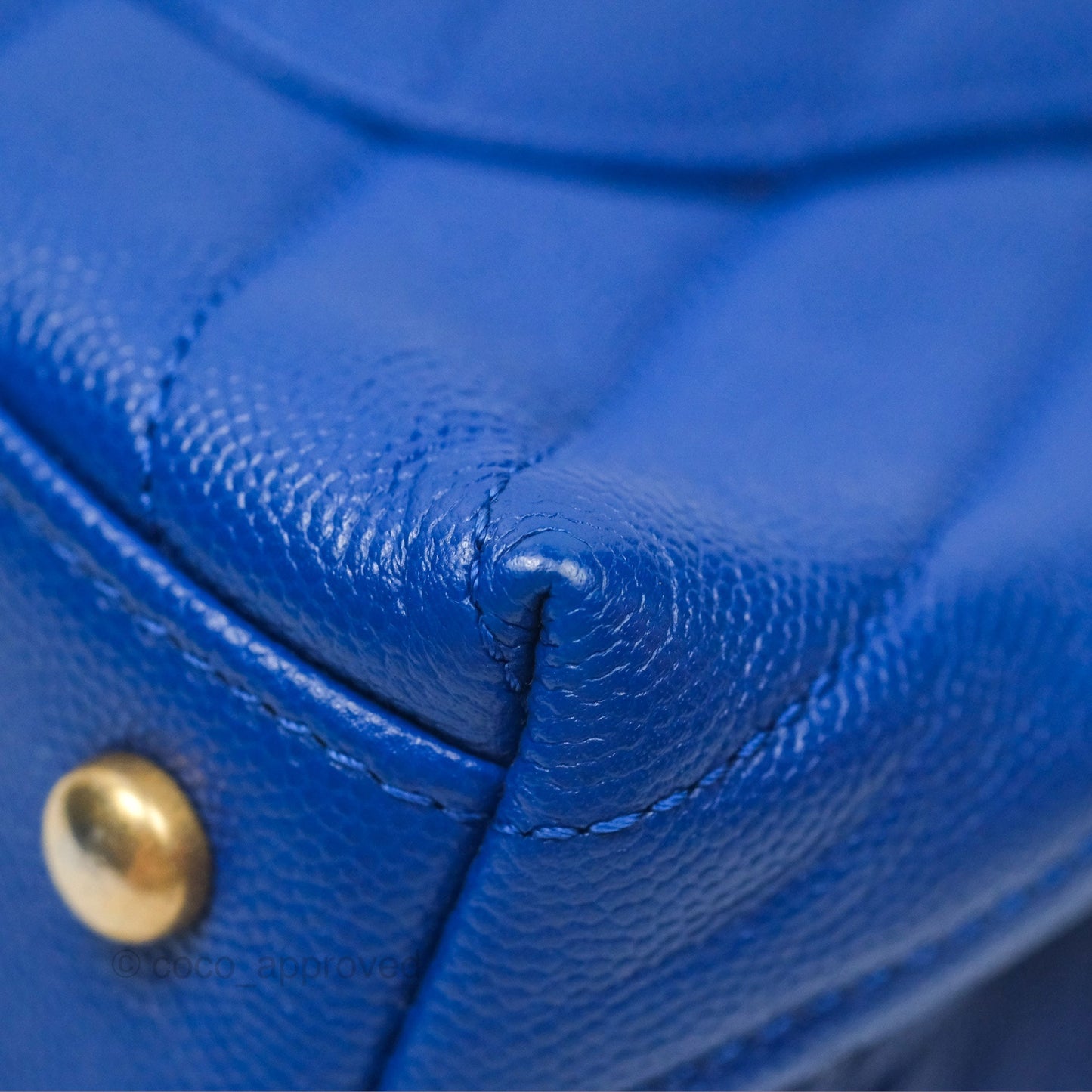 Chanel Small Coco Handle Chevron Blue Caviar Aged Gold Hardware