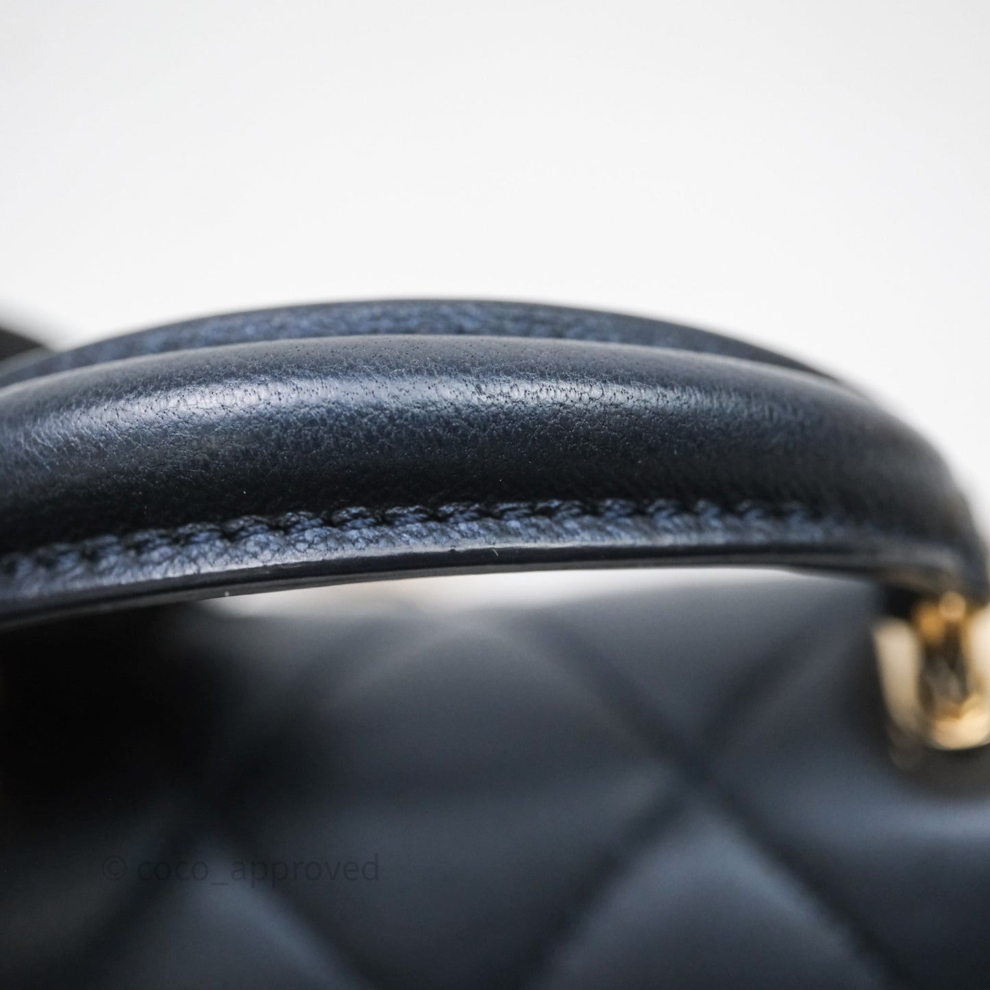 Chanel Mini Handle Clutch With Chain Iridescent Dark Navy Lambskin Gold Hardware