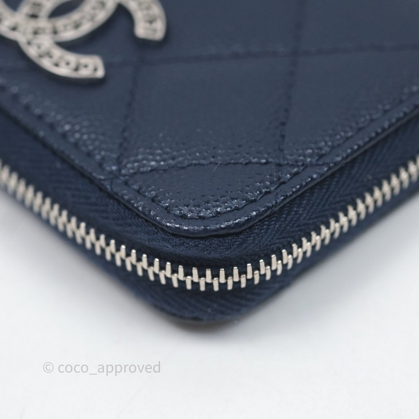 Chanel Logo CC Zipped Coin Purse Navy Caviar Silver Hardware 24P