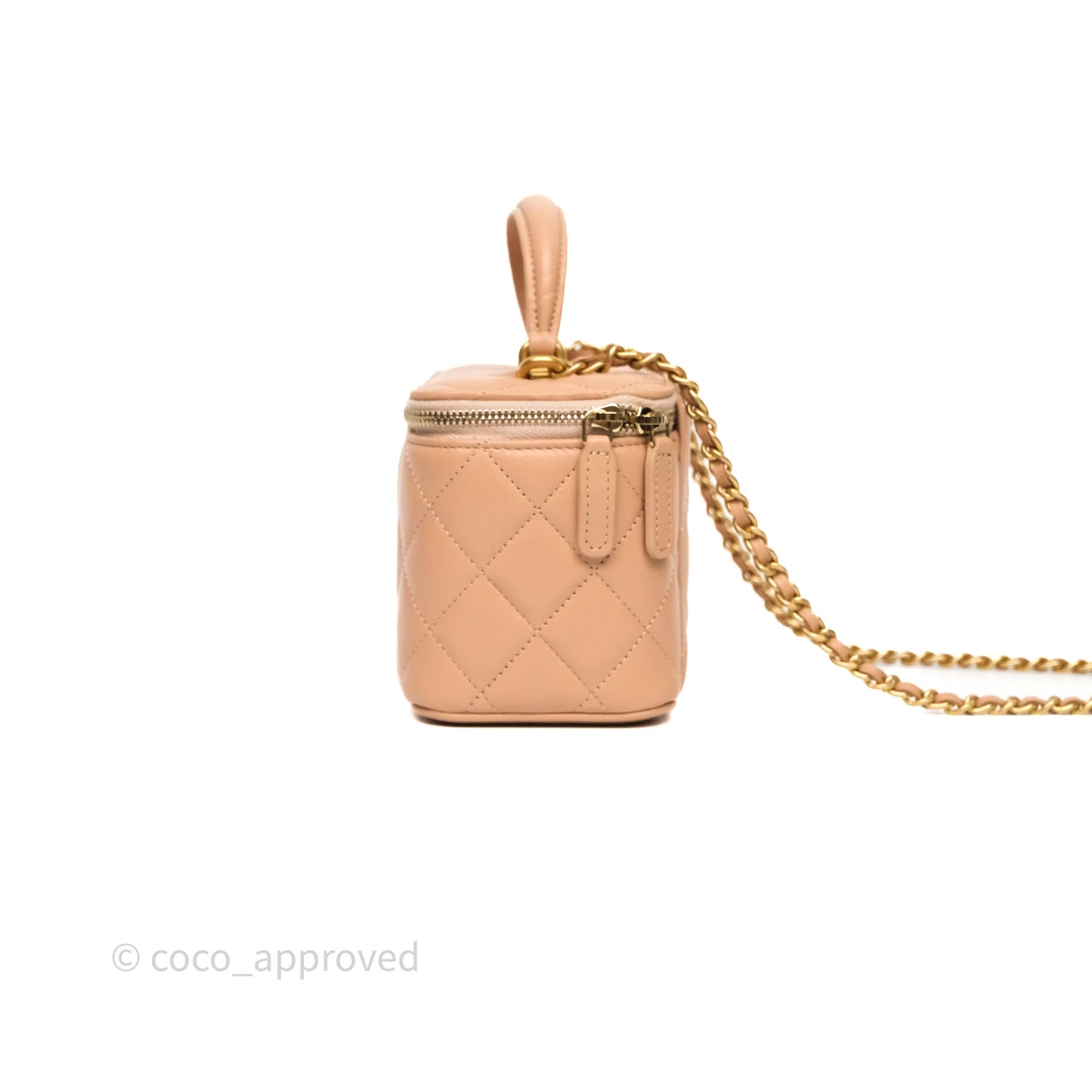 Chanel Top Handle Vanity Lambskin Beige Bag Gold Hardware