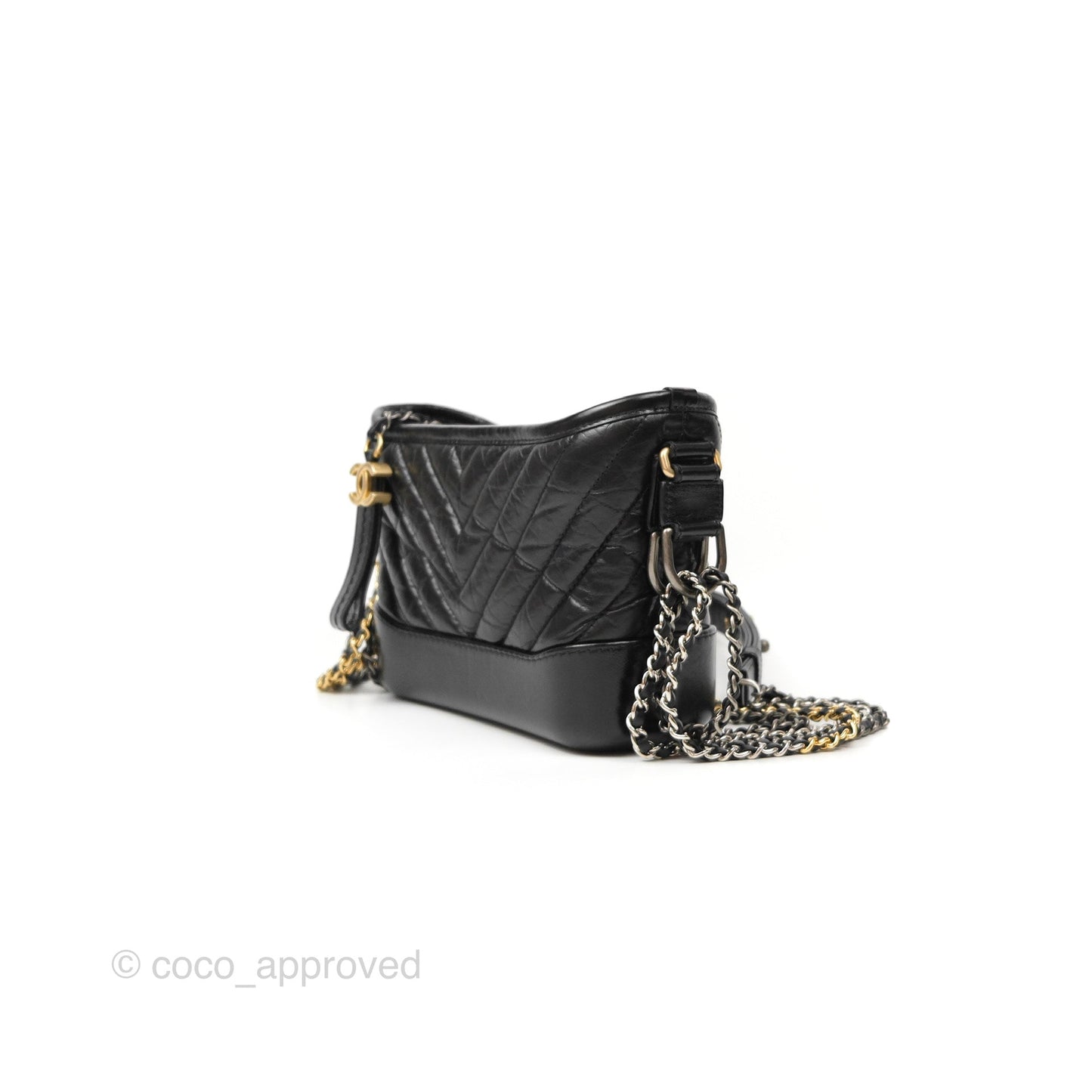Chanel Chevron Small Gabrielle Hobo Black Aged Calfskin Mixed Hardware