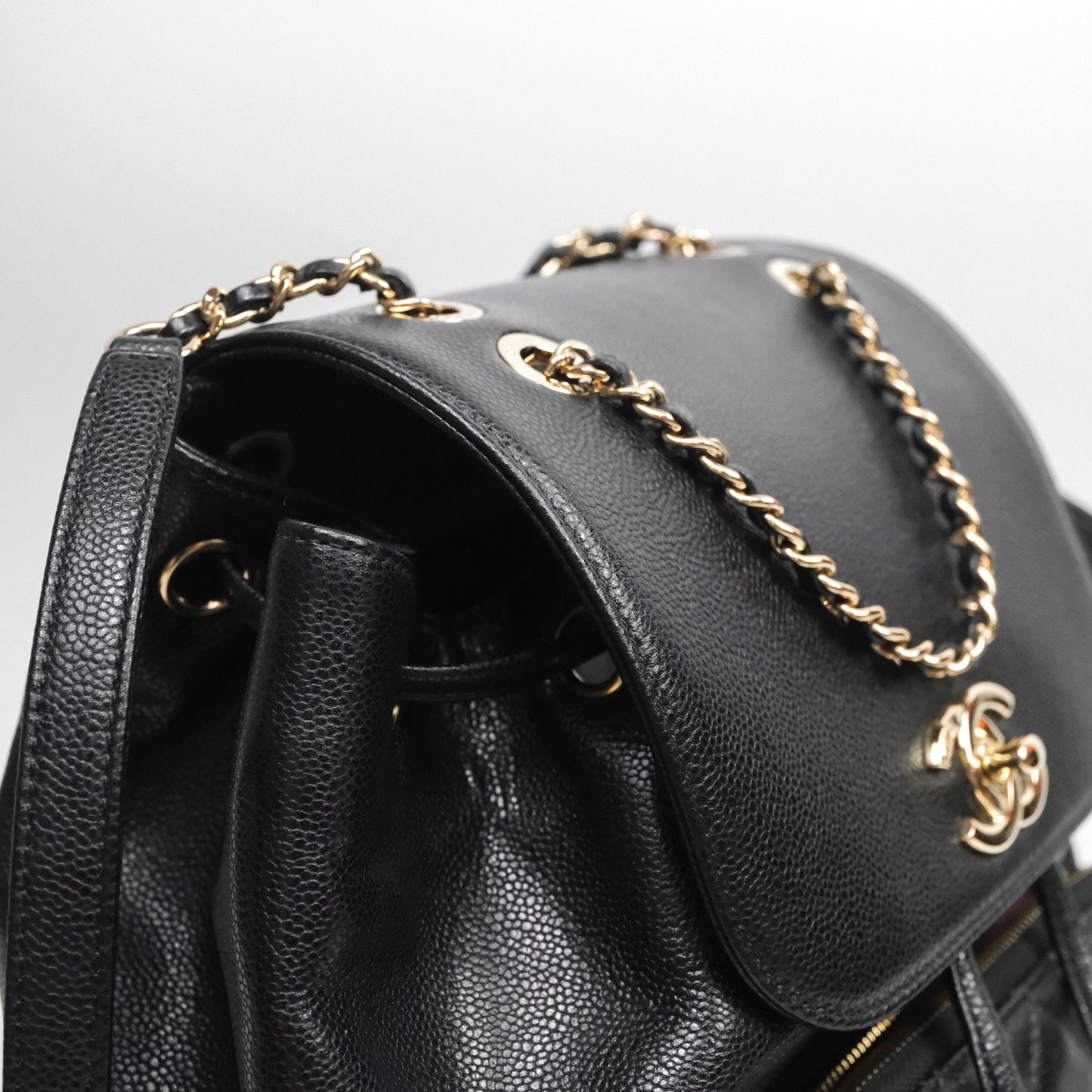 Chanel Quilted Business Affinity Backpack Black Caviar Light Gold Hardware