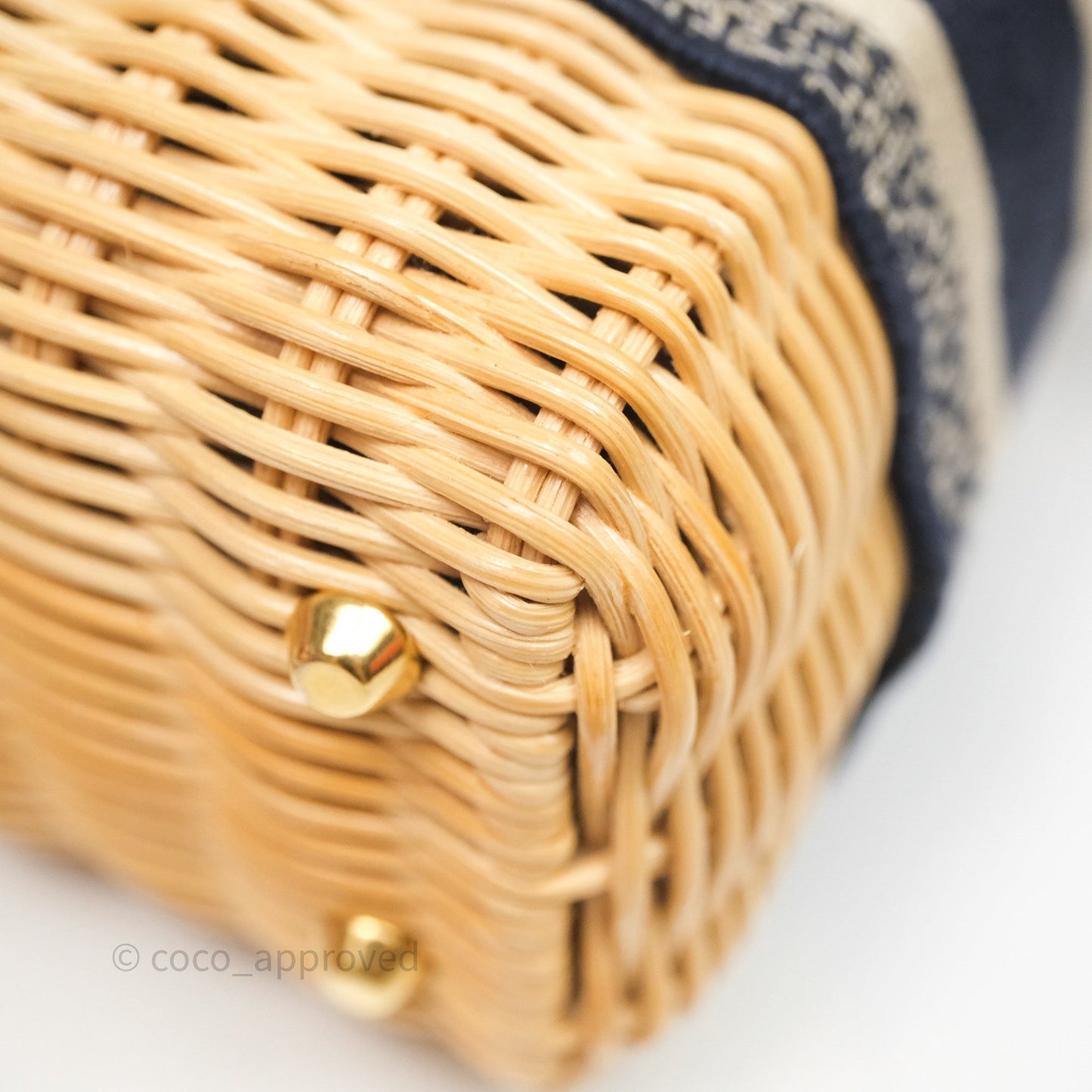 Christian Dior Mini Lady Dior Natural Rattan and Blue Dior Oblique Jacquard