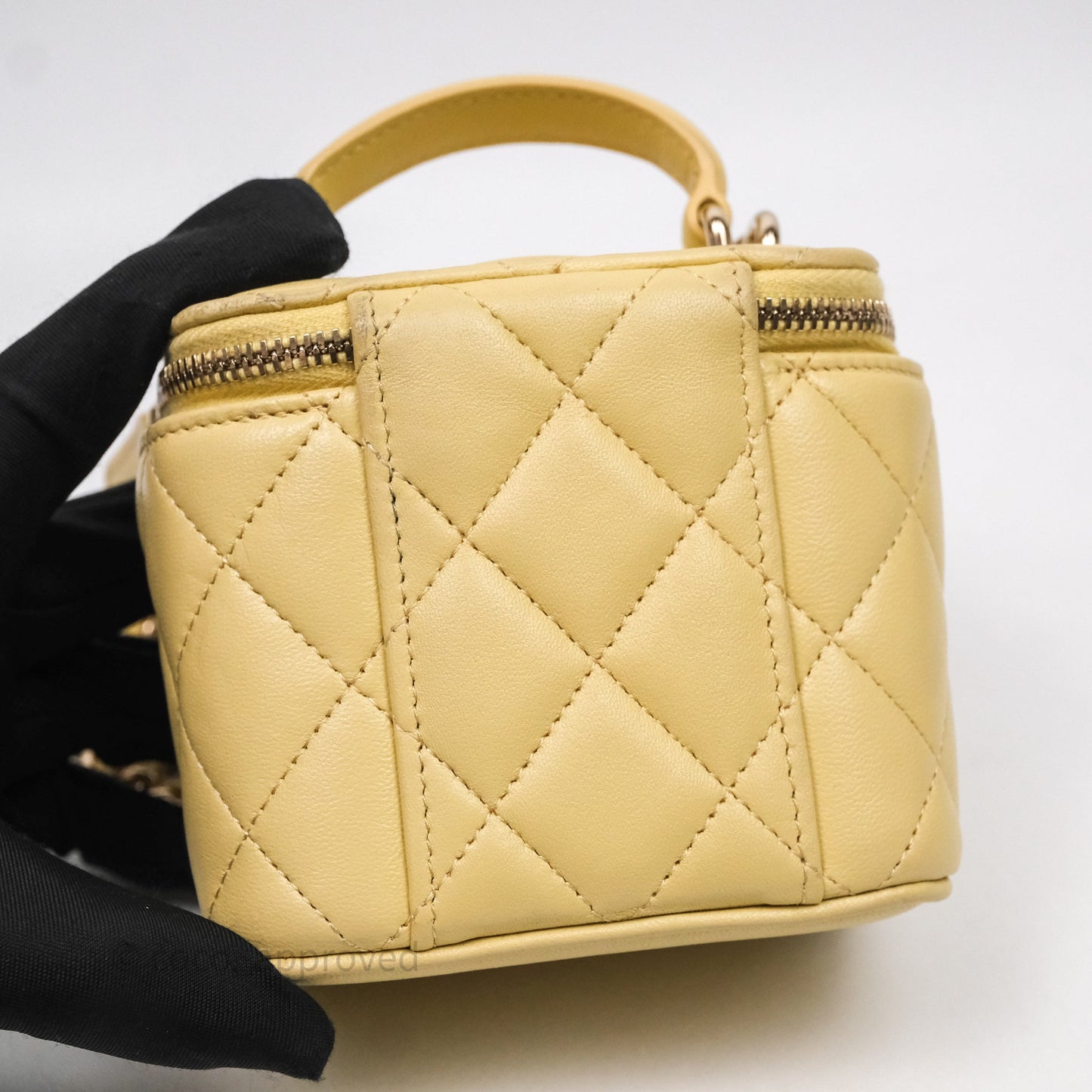 Chanel Mini Top Handle Vanity With Chain Yellow Lambskin Gold Hardware