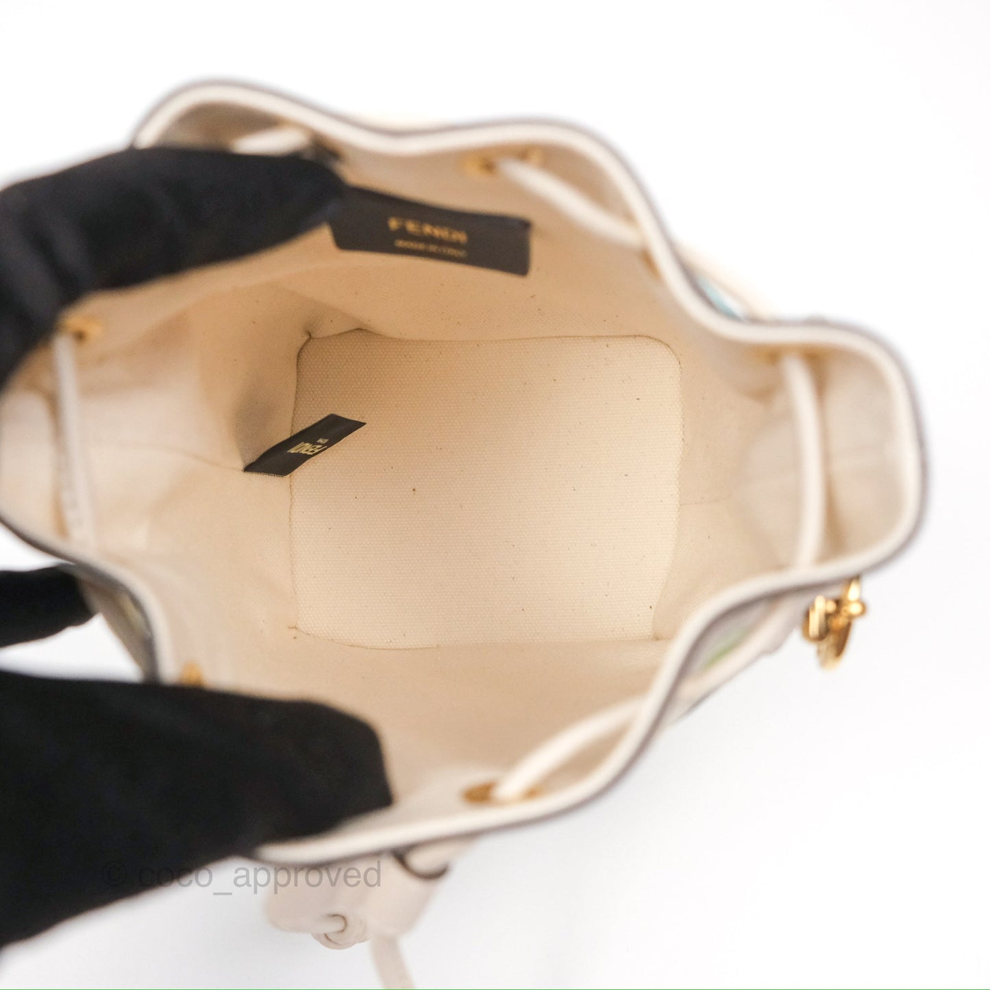 Fendi Mini Mon Tresor Bucket Bag In FF Canvas Grezzo Multicolor Latte Gold Hardware