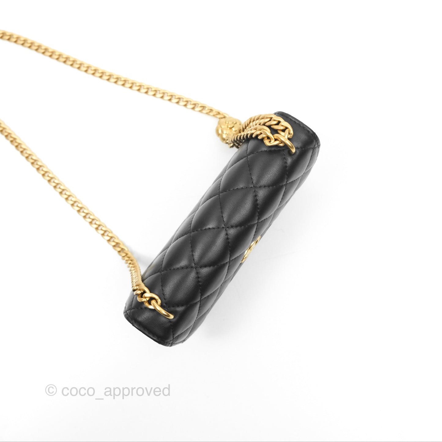 Chanel Mini WOC Phone Holder with Camellia Adjustable Chain Black Lambskin