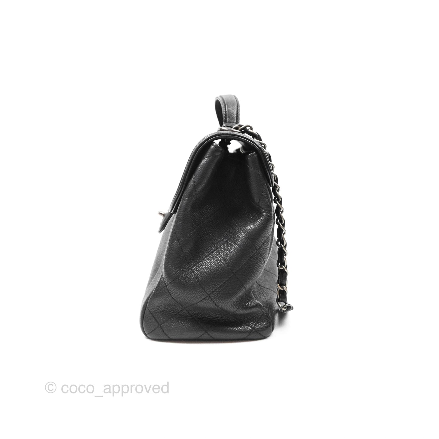 Chanel Top Handle Flap Bag Black Caviar Ruthenium Hardware