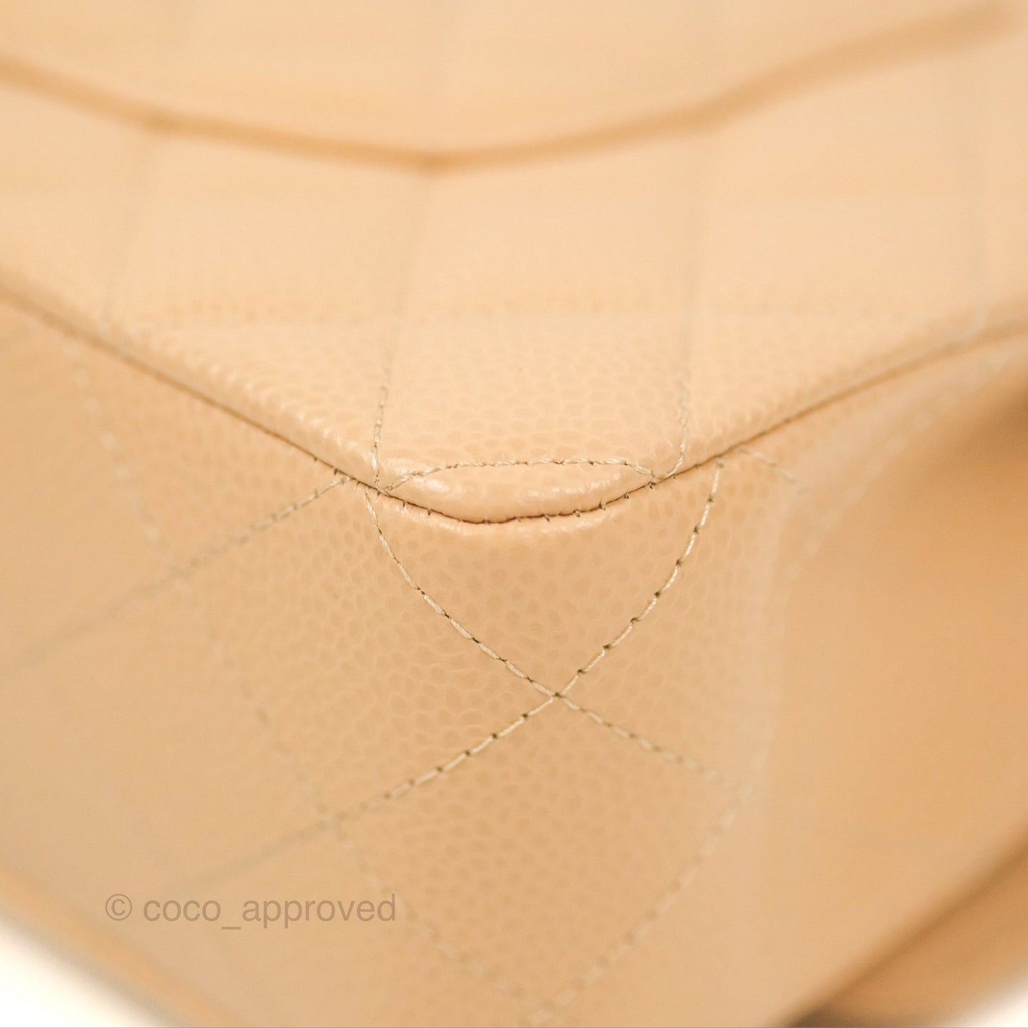 Chanel Classic M/L Medium Flap Quilted Beige Caviar Silver Hardware