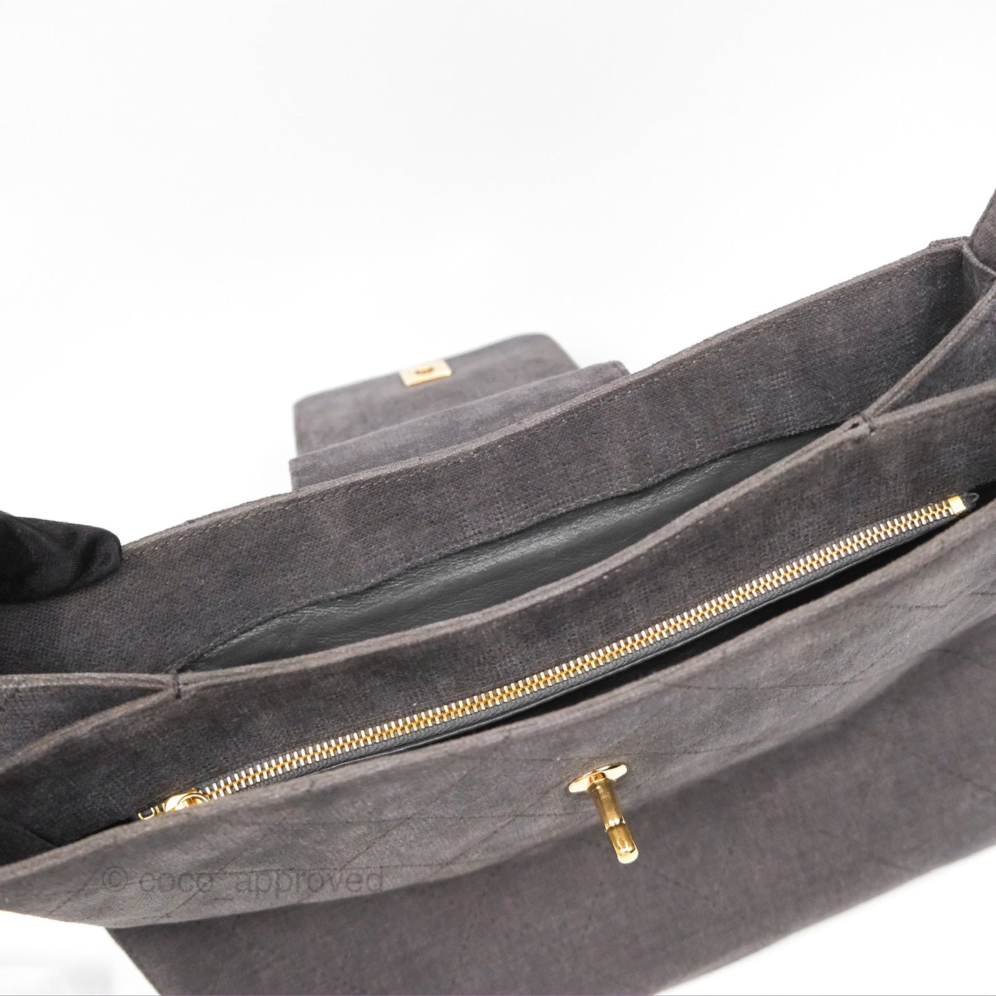 Chanel Vintage CC Lock Flap Shoulder Bag Grey Canvas 24K Gold Hardware