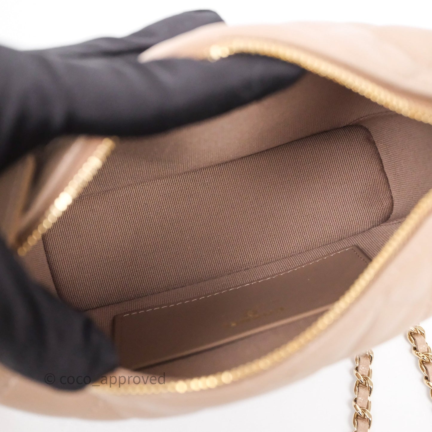 Chanel Quilted Hobo With Chain Beige Fonce Caviar Gold Hardware