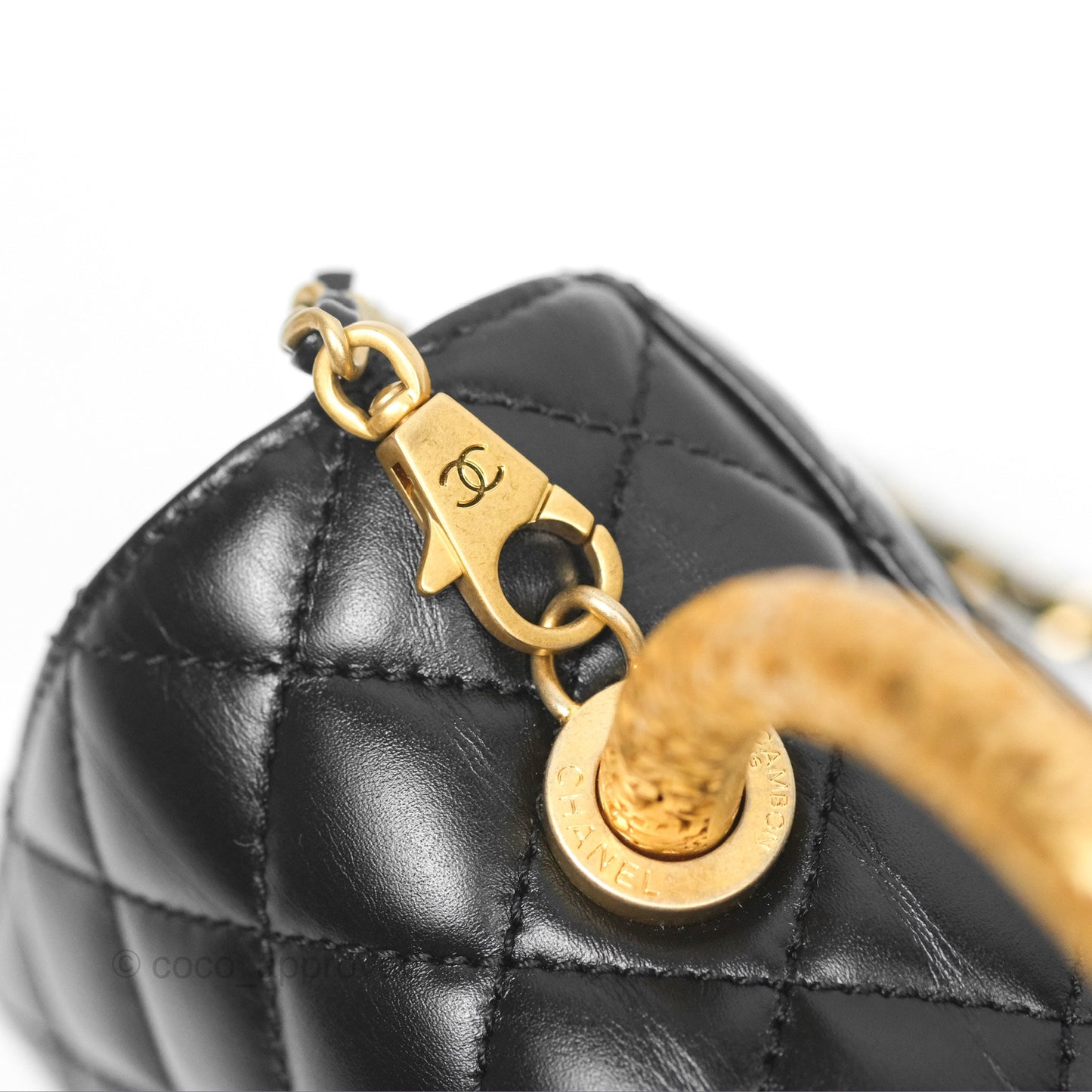Chanel Small Coco Handle Quilted Black Calfskin Aged Gold Hardware