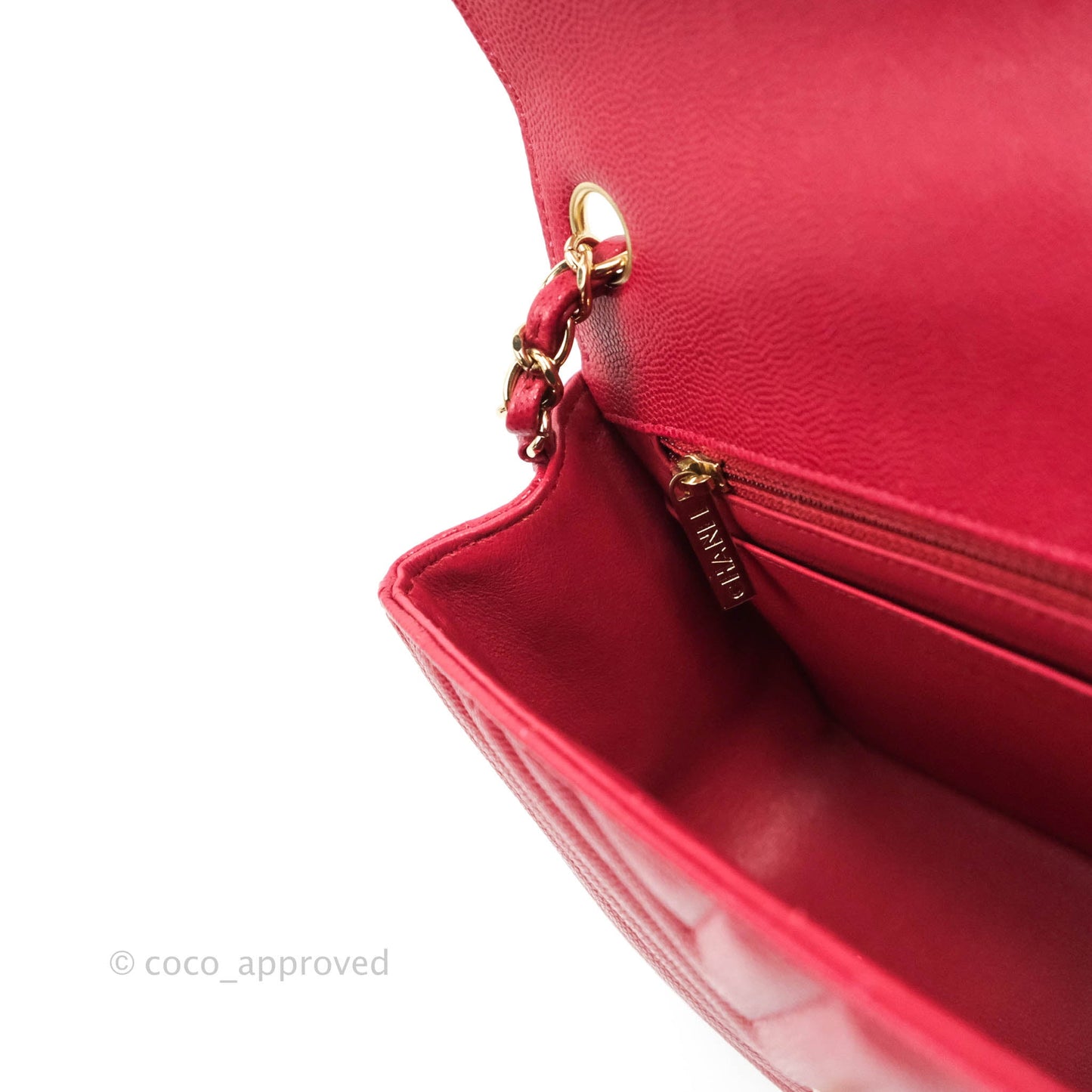 Chanel Mini Square Chevron Rosy Red Caviar Gold Hardware 18B