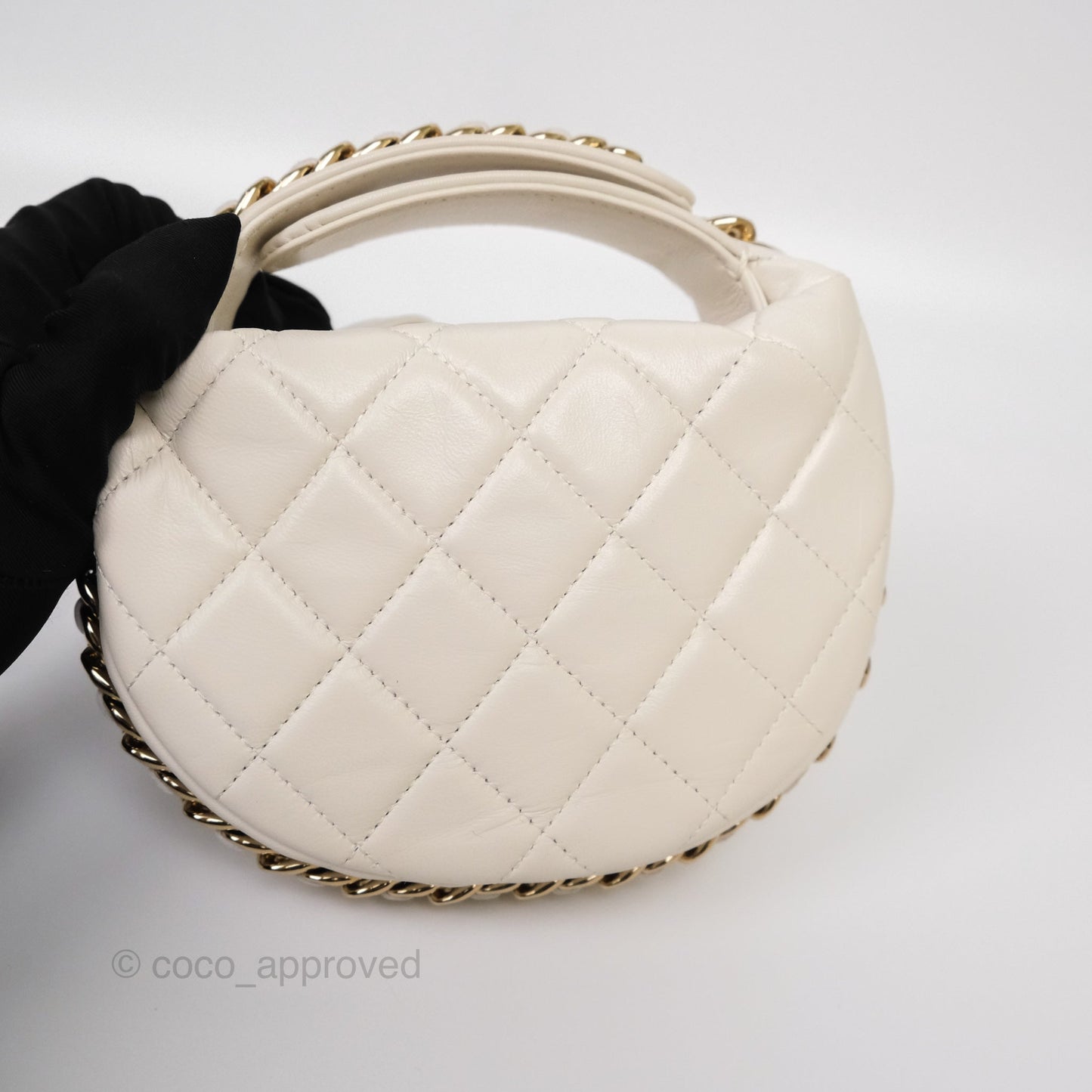 Chanel Chain Around Mini Hobo Pouch White Lambskin Gold Hardware 23C