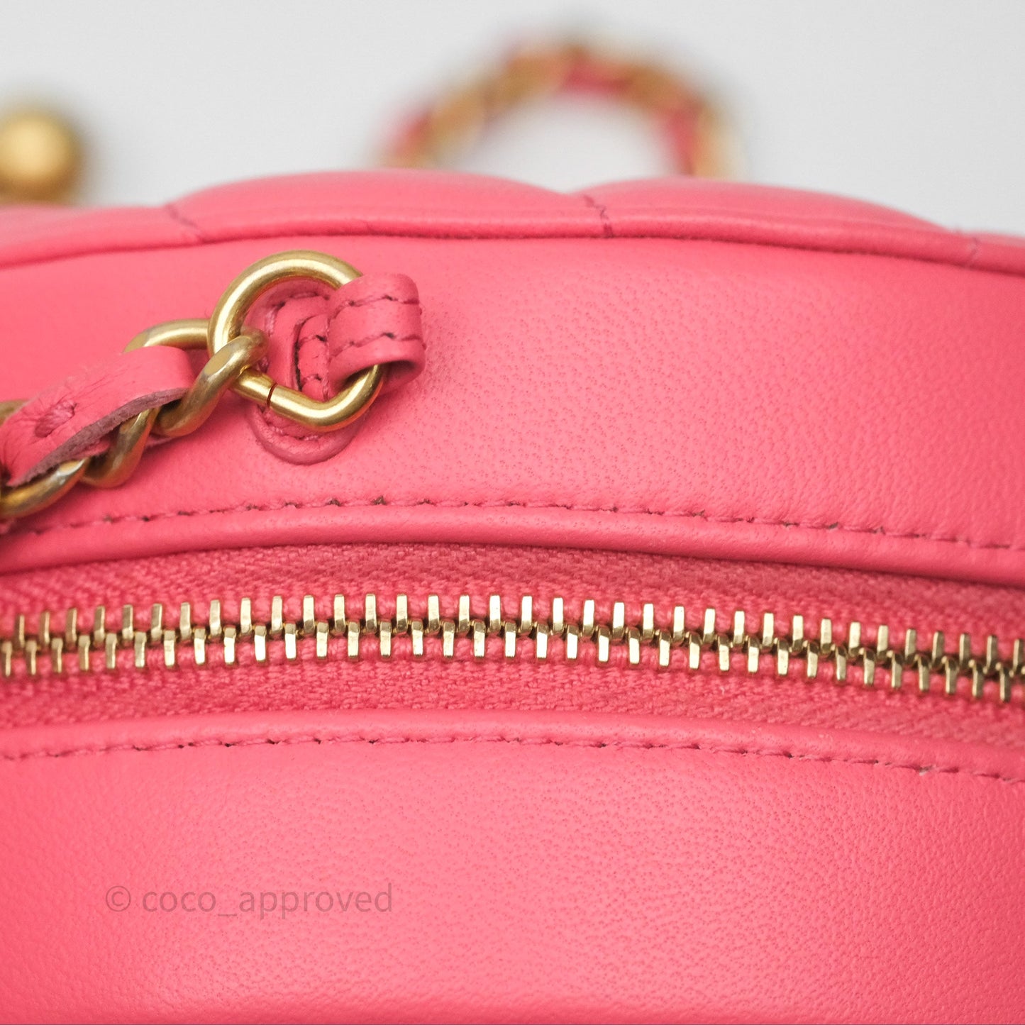 Chanel Quilted Pearl Crush Round Clutch With Chain Pink Lambskin Aged Gold Hardware