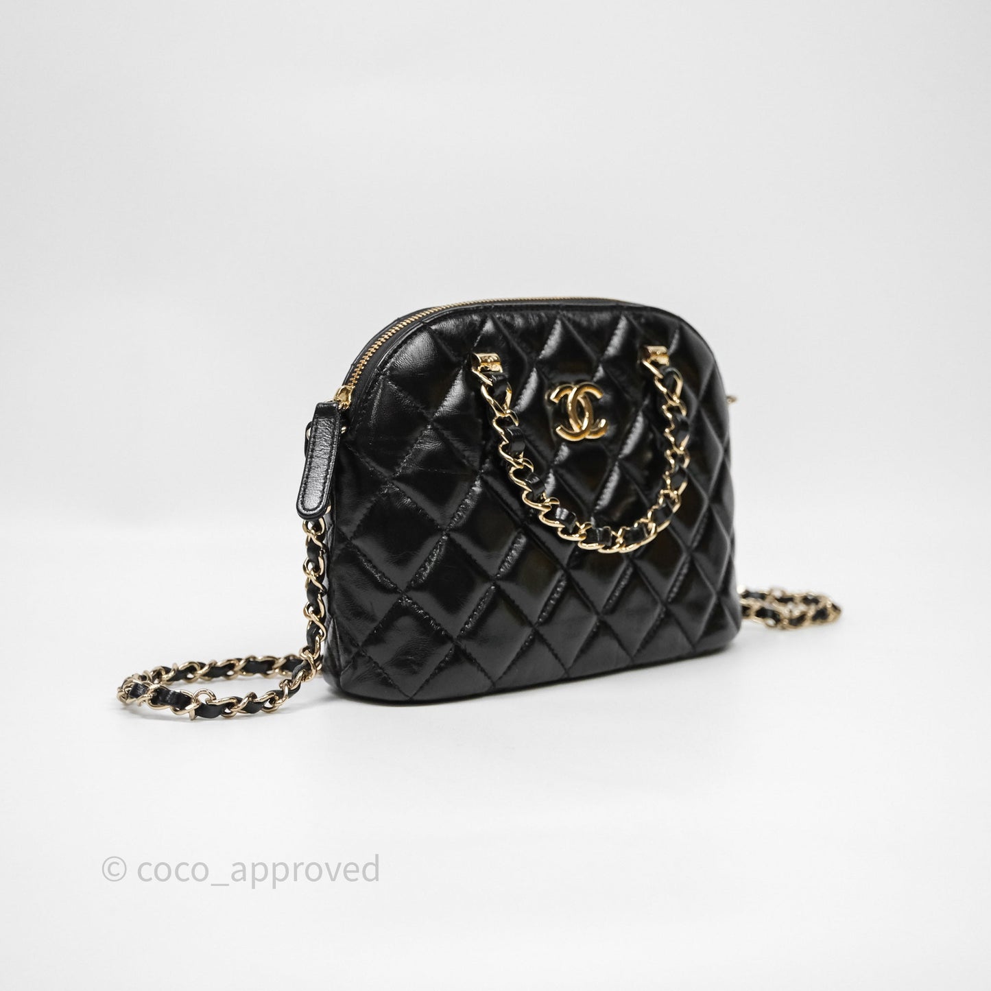 Chanel Handle Clutch with Chain Black Shiny Lambskin Gold Hardware