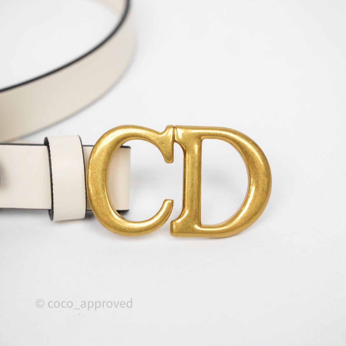 Christian Dior Saddle Belt Ivory White Calfskin Gold Hardware 20mm Size 70