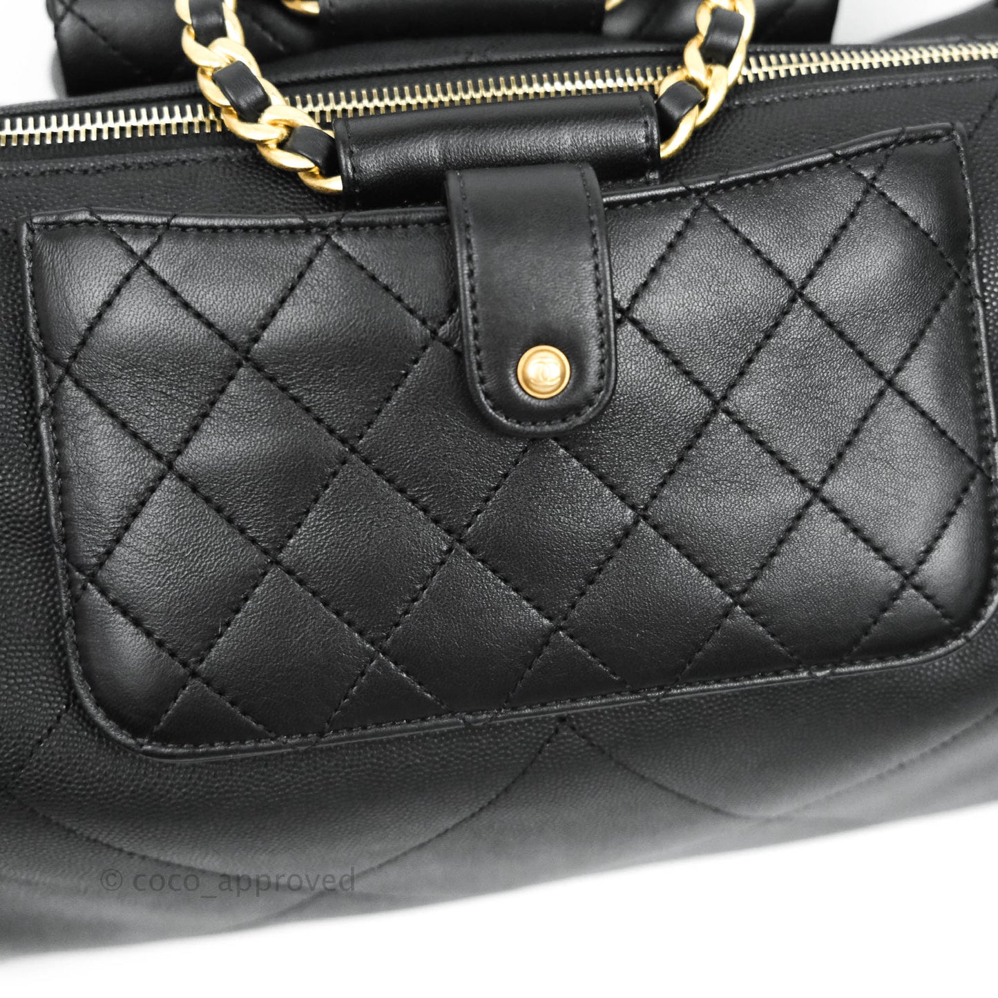 Chanel Large Circular Handle Bowling Bag Caviar Black Aged Gold Hardware