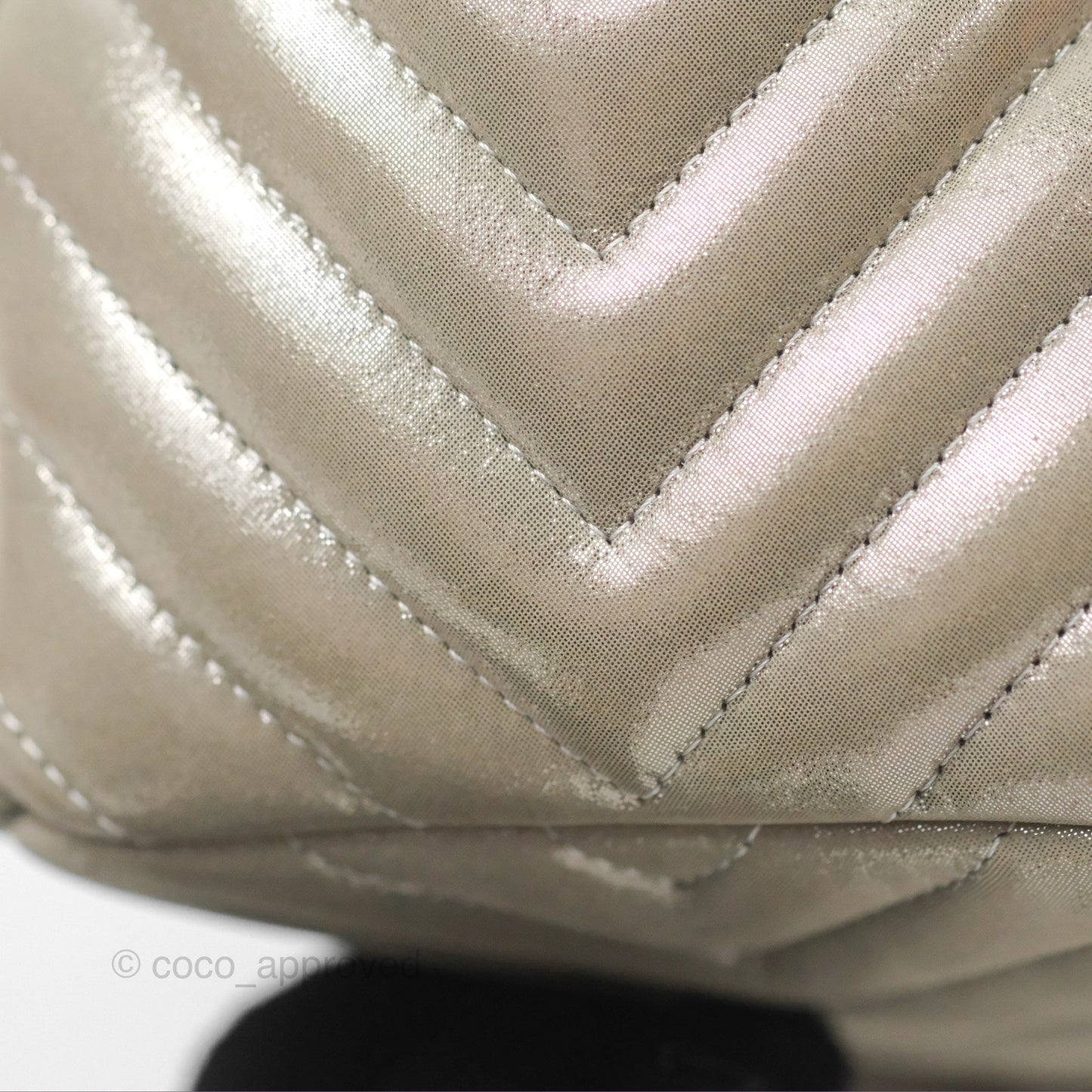 Chanel Small Urban Spirit Drawstring Bag Chevron Iridescent Silver Calfskin