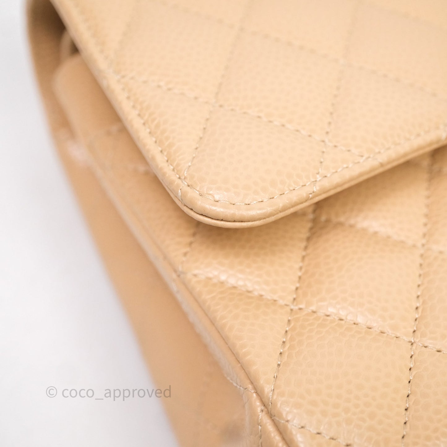 Chanel Classic M/L Medium Flap Quilted Beige Caviar Silver Hardware