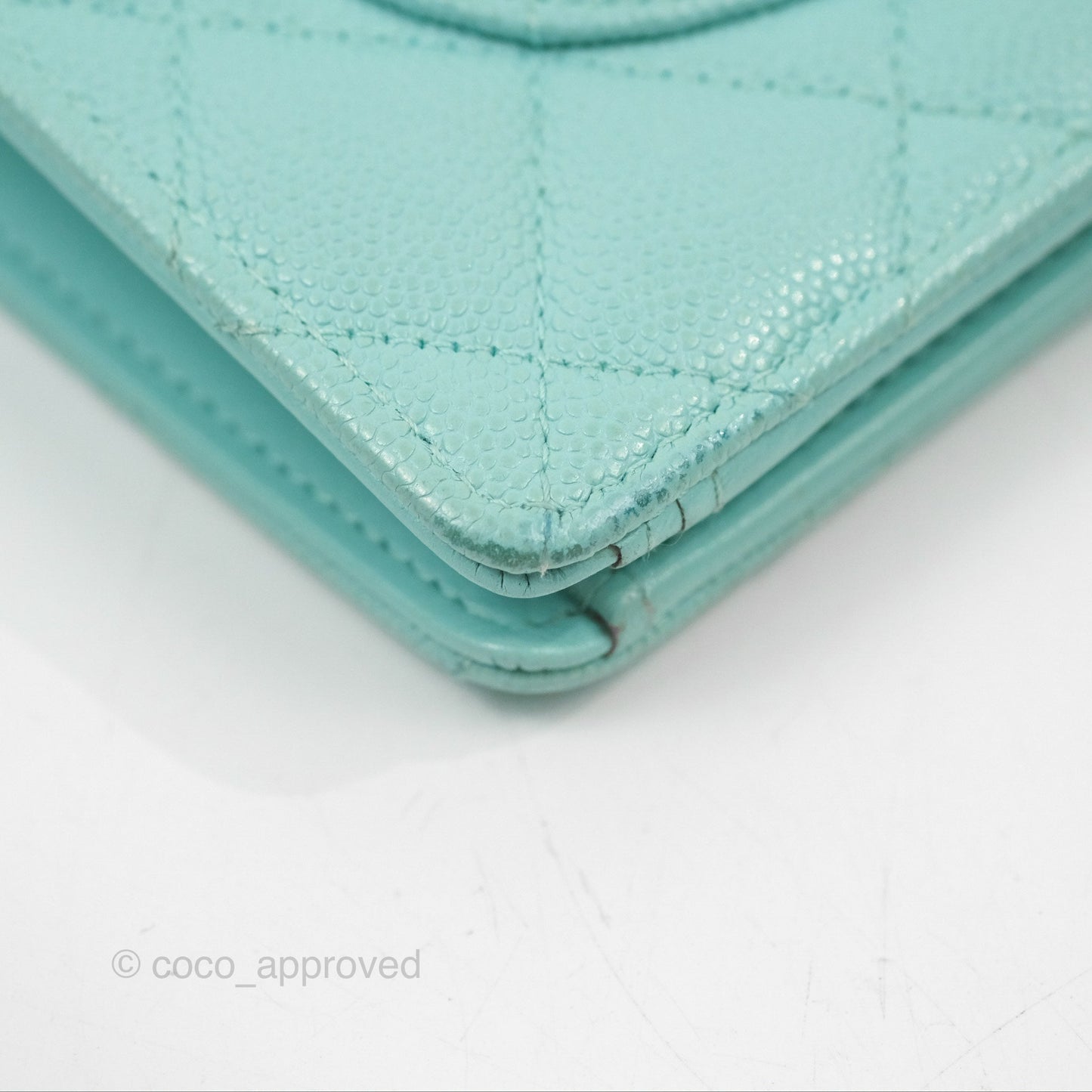 Chanel Classic Quilted Long Wallet Tiffany Blue Caviar Gold Hardware