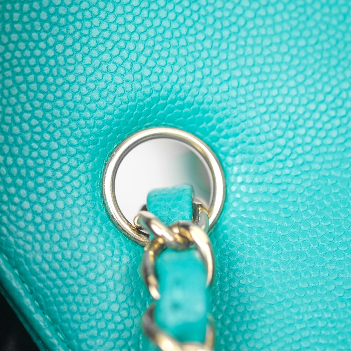 Chanel Mini Rectangular Flap Quilted Turquoise Caviar Gold Hardware