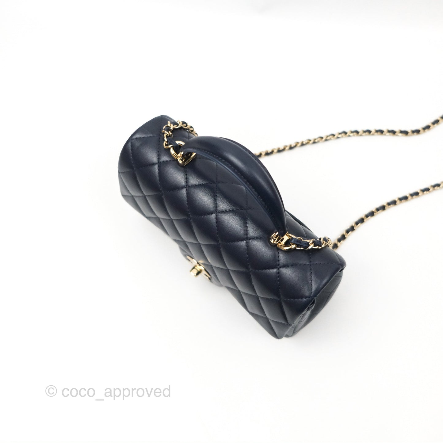 Chanel Top Handle Mini Rectangular Flap Bag Navy Lambskin Gold Hardware