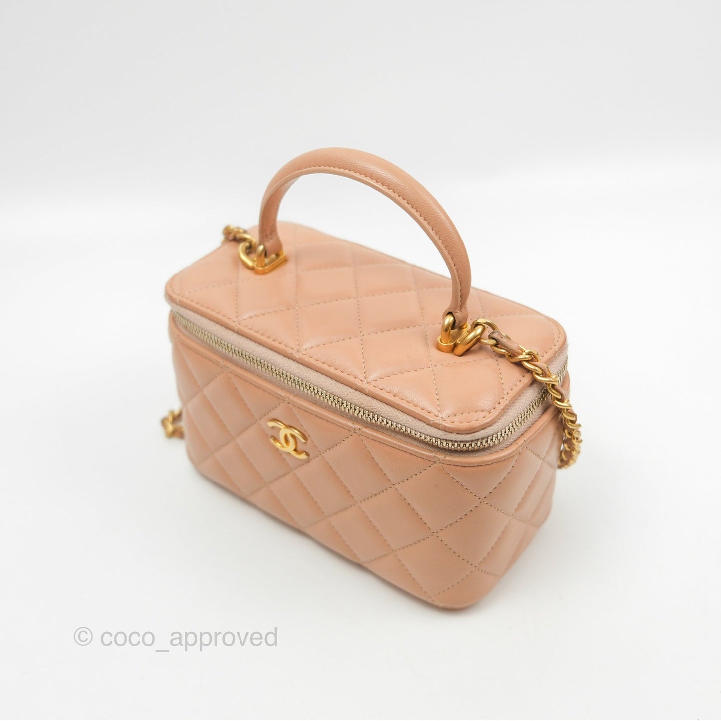 Chanel Vanity Rectangular Top Handle Beige Lambskin Aged Gold Hardware