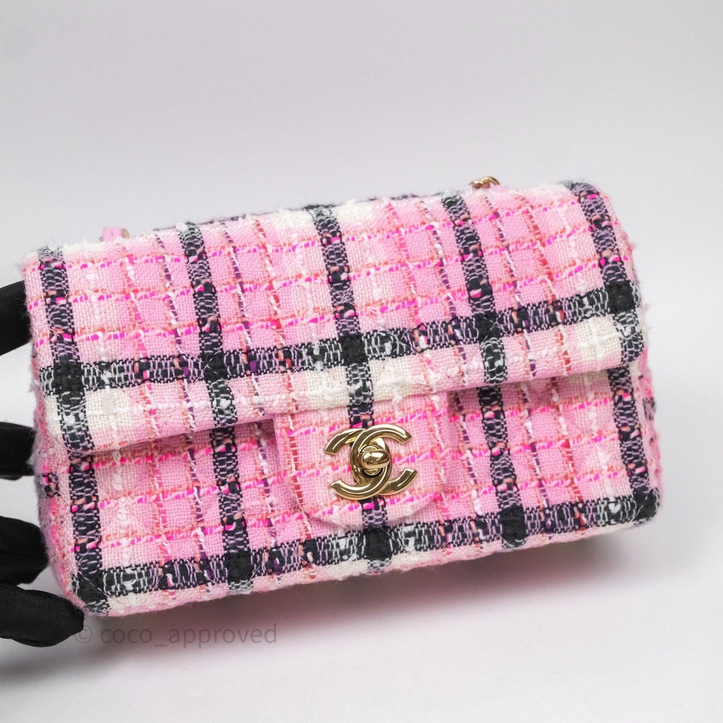 Chanel Quilted Mini Rectangular Flap Pink Tweed Gold Hardware