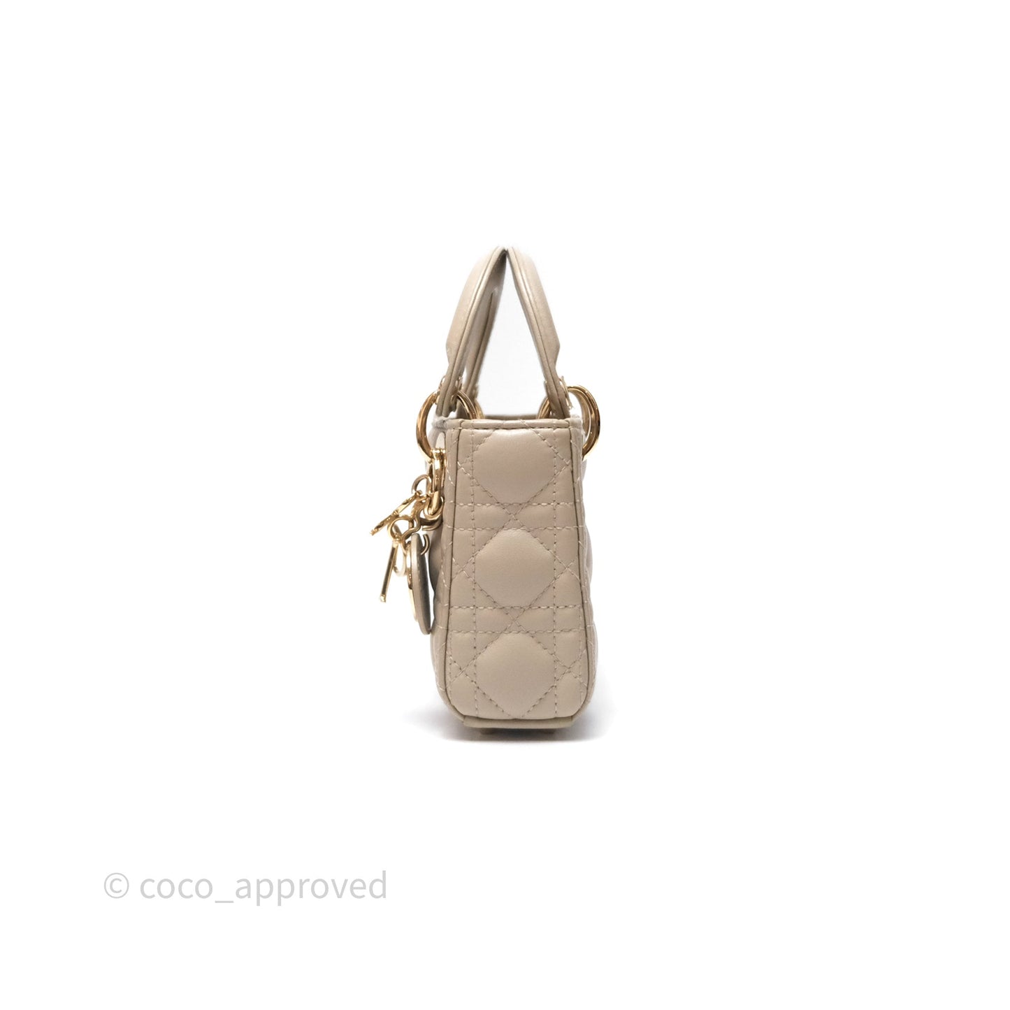 Christian Dior Micro Lady Dior Cannage Beige Lambskin Gold Hardware