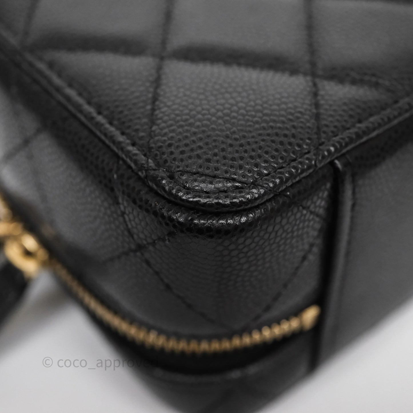 Chanel Quilted CC Coins Purse Chain Camera Case Black Caviar Aged Gold Hardware