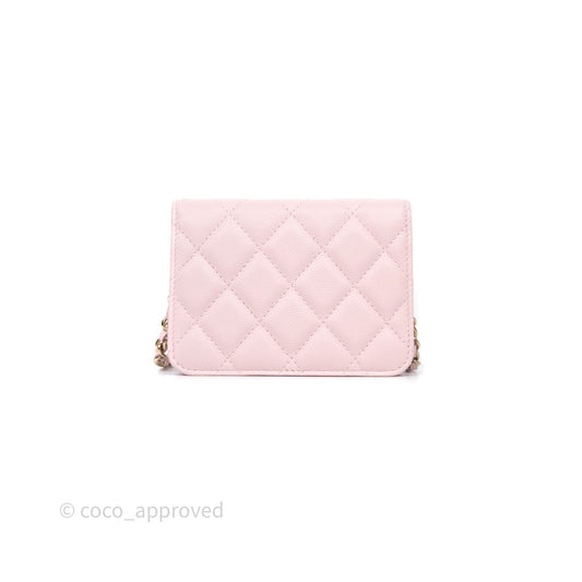 Chanel Mini Wallet With Chain Light Pink Caviar Gold Hardware