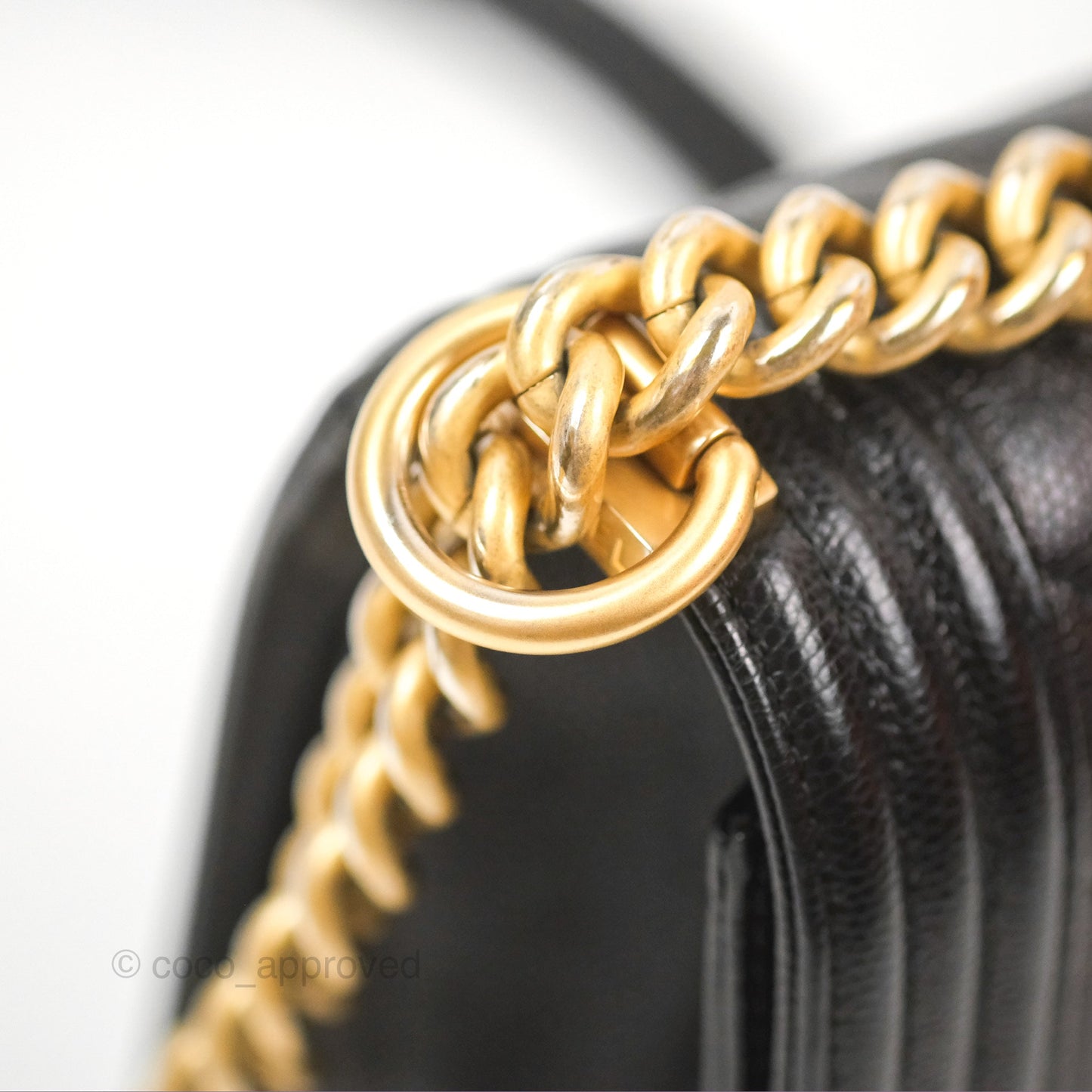 Chanel Chevron Medium Boy Black Caviar Aged Gold Hardware