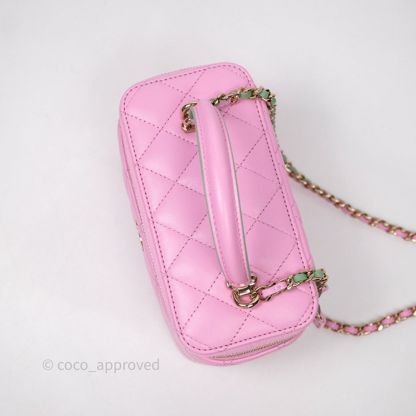 Chanel Vanity Rectangular Top Handle Pink Mint Green Lambskin Gold Hardware