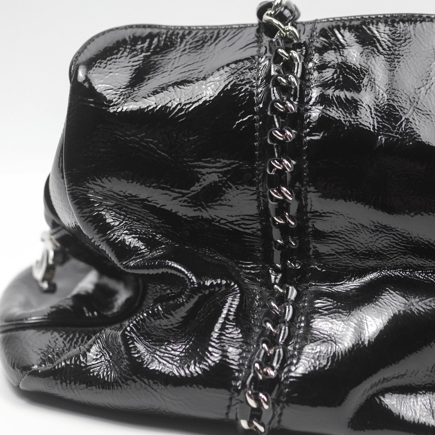 Chanel Bowling Tote Bag Black Glazed Calfskin Silver Hardware
